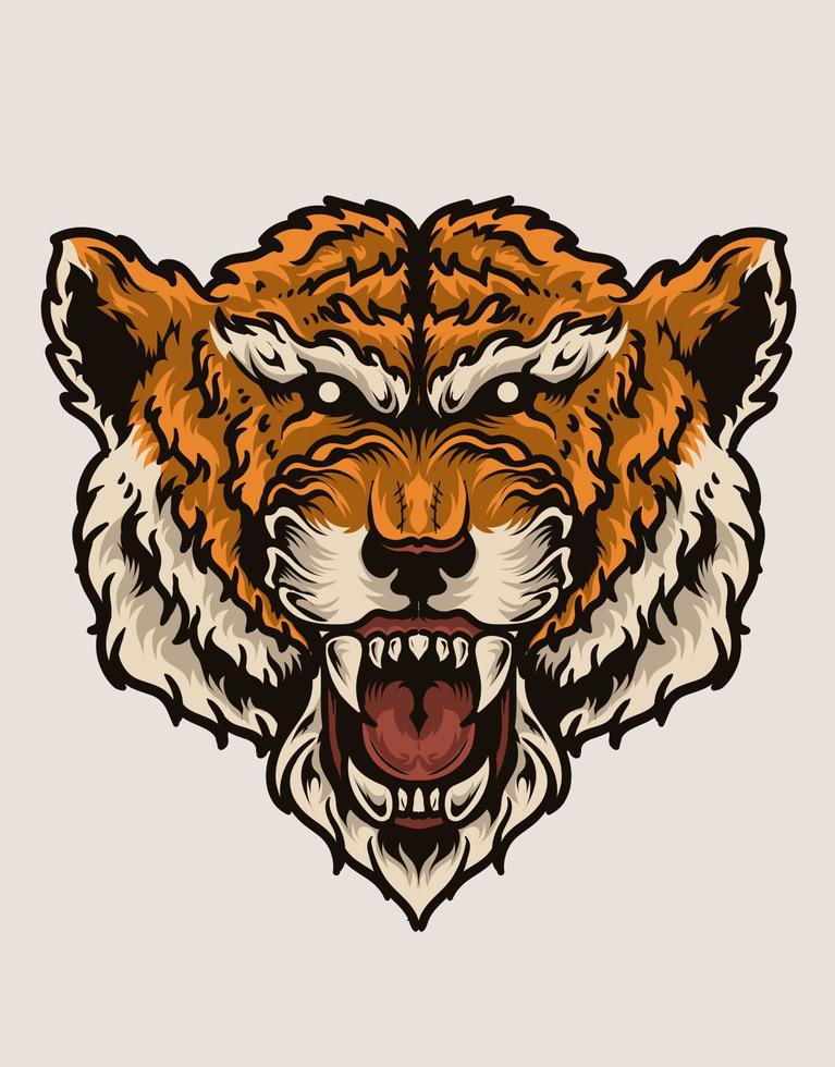 ilustração cabeça de tigre assustador em fundo branco vetor