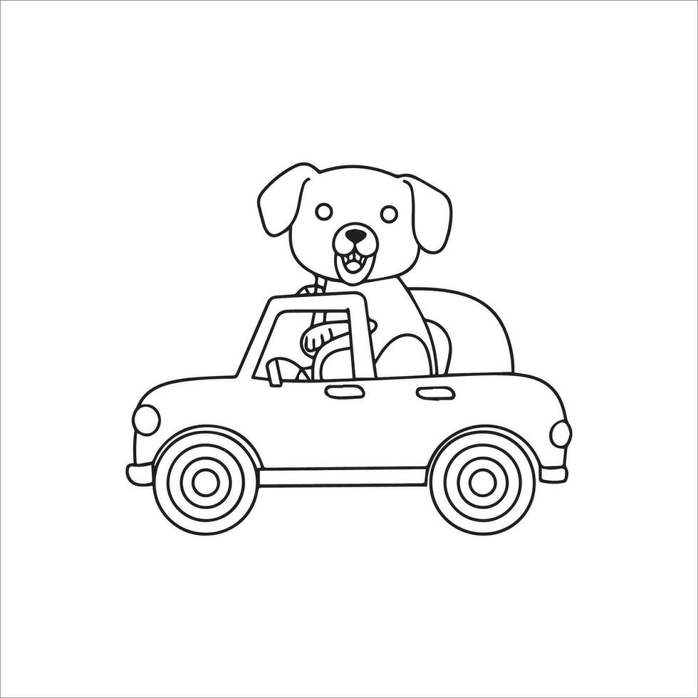 animal esboço para fofa cachorro em uma carro vetor