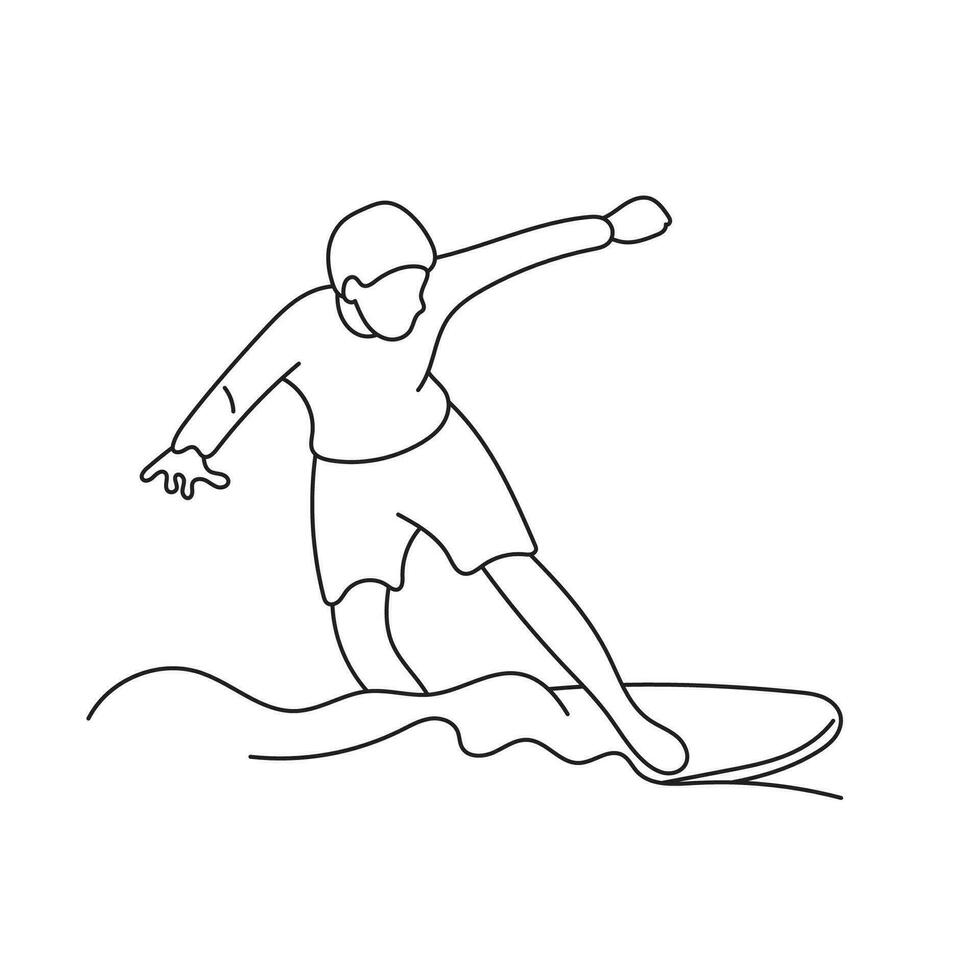 homem em pé em borda pegando onda equitação Rapidez dentro mar água ilustração vetor mão desenhado isolado em branco fundo