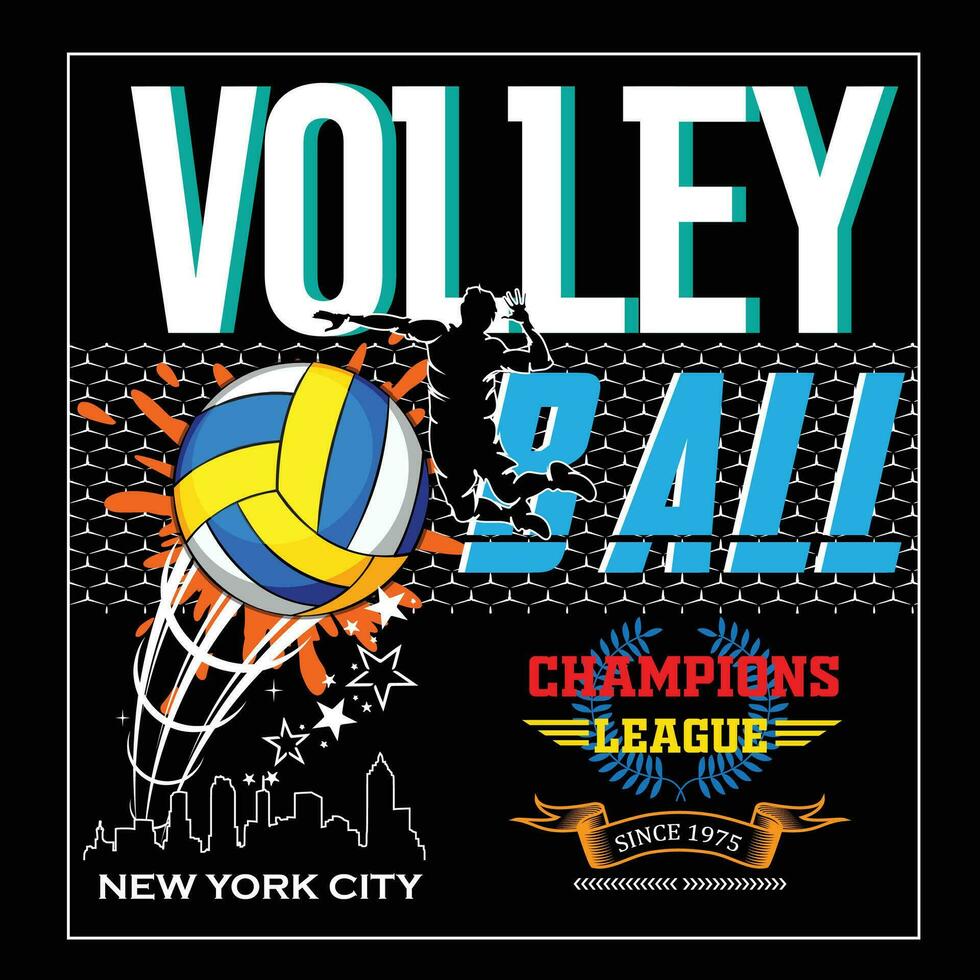voleibol Novo Iorque impressão para vestuário com bola. tipografia gráficos para camiseta. Projeto para Atlético roupas em tee camisa vetor ilustração.