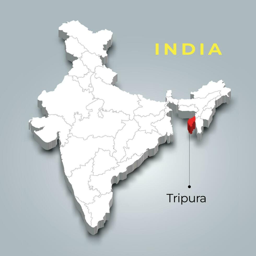 tripura Estado mapa localização dentro indiano 3d isométrico mapa. tripura mapa vetor ilustração