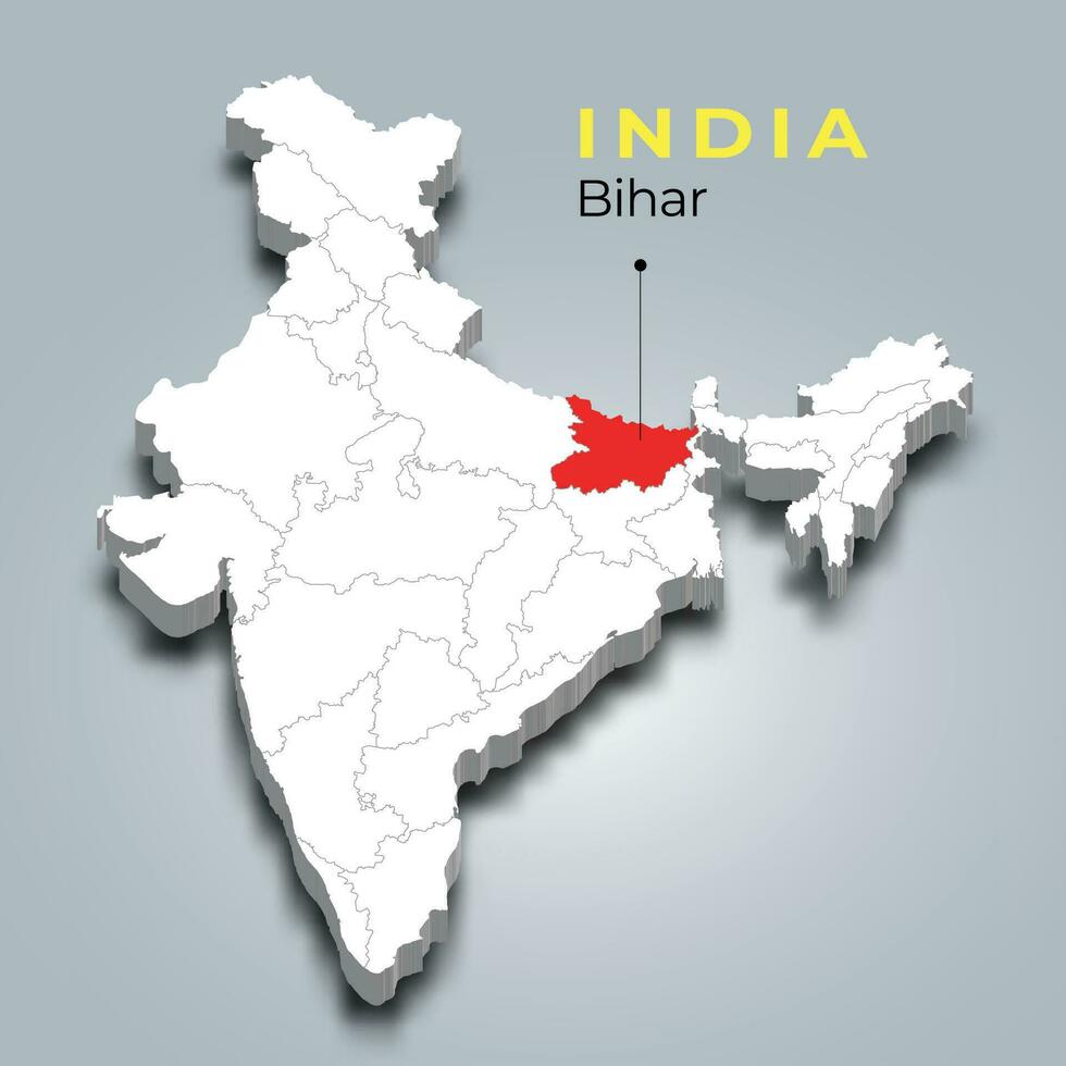 Bihar Estado mapa localização dentro indiano 3d isométrico mapa. Bihar mapa vetor ilustração