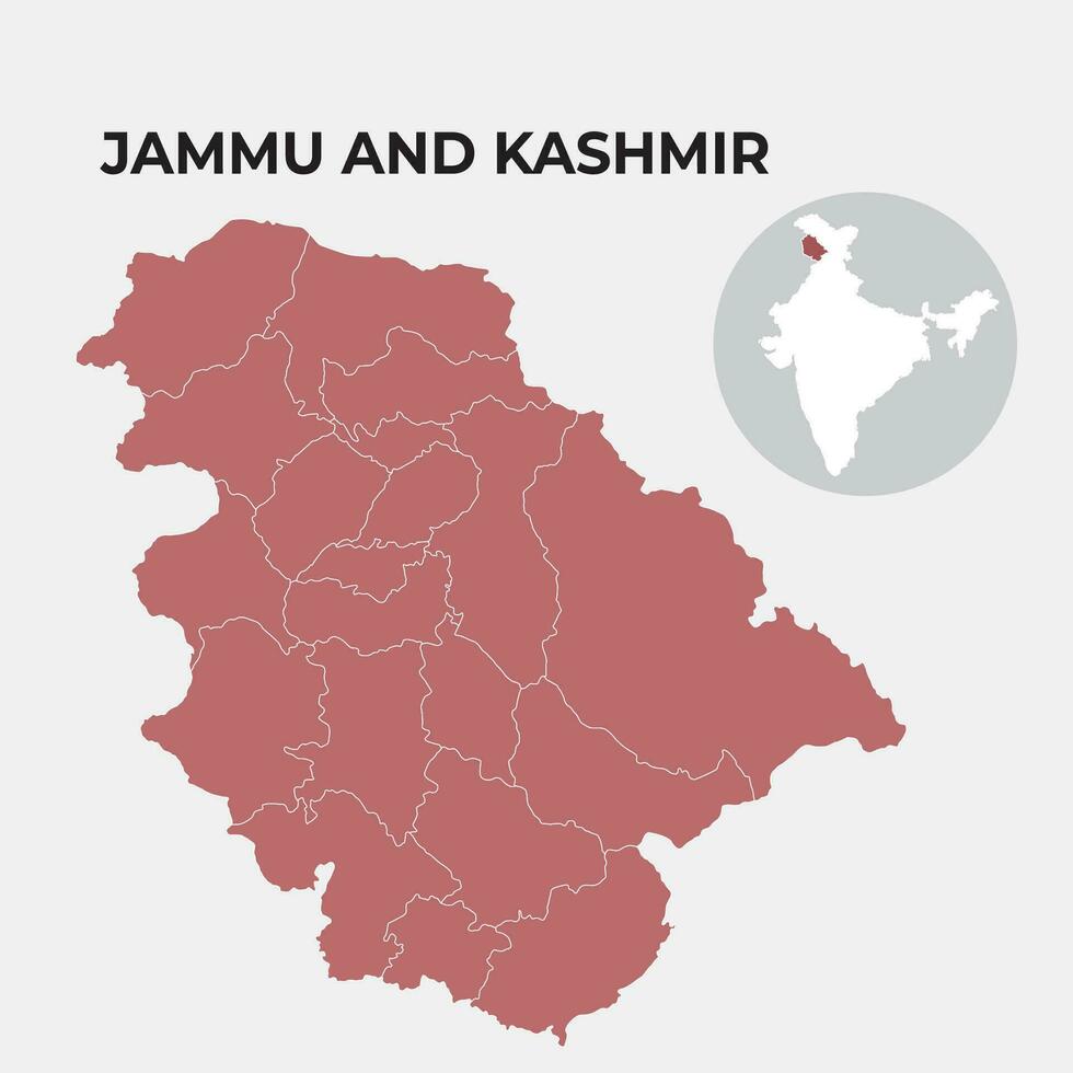 Jammu e Caxemira localizador mapa mostrando distrito e Está capital vetor