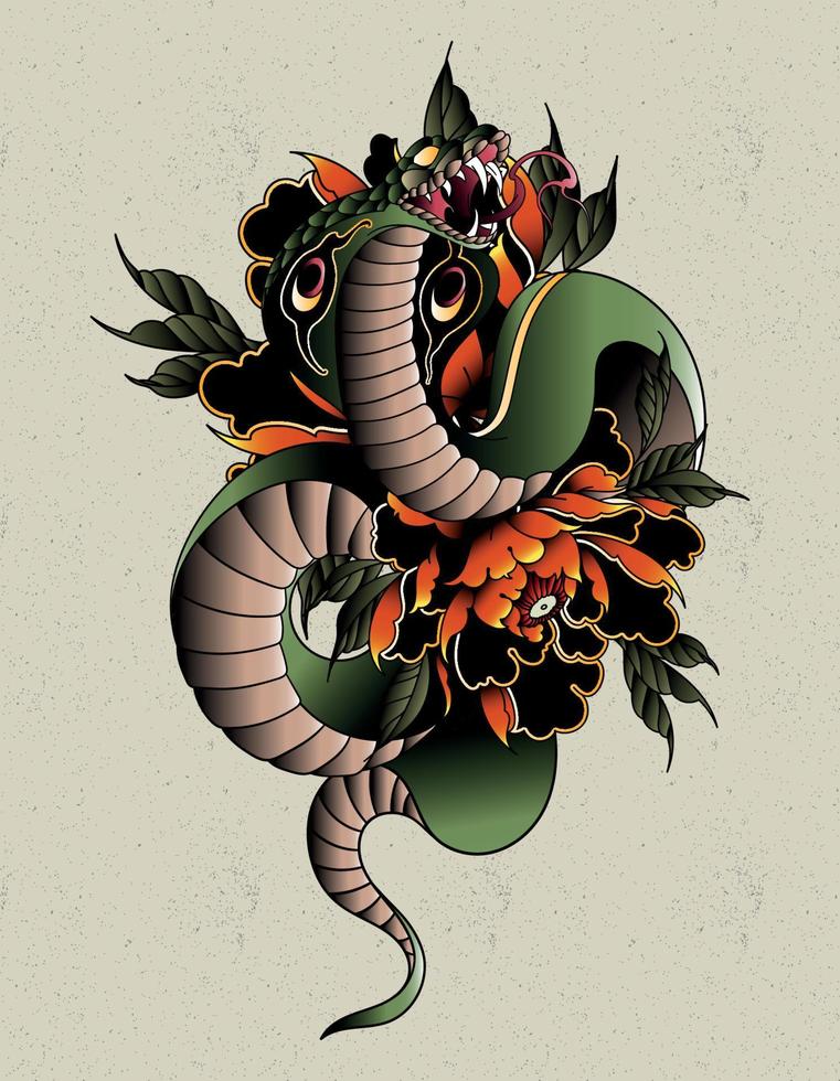 tatuagem de cobra neo tradicional vetor