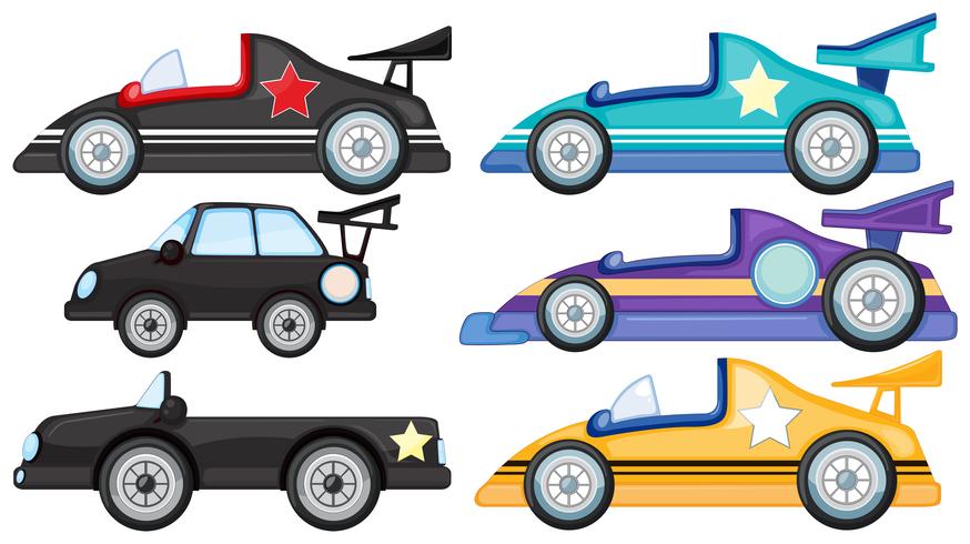 Seis estilos diferentes de carros de brinquedo vetor