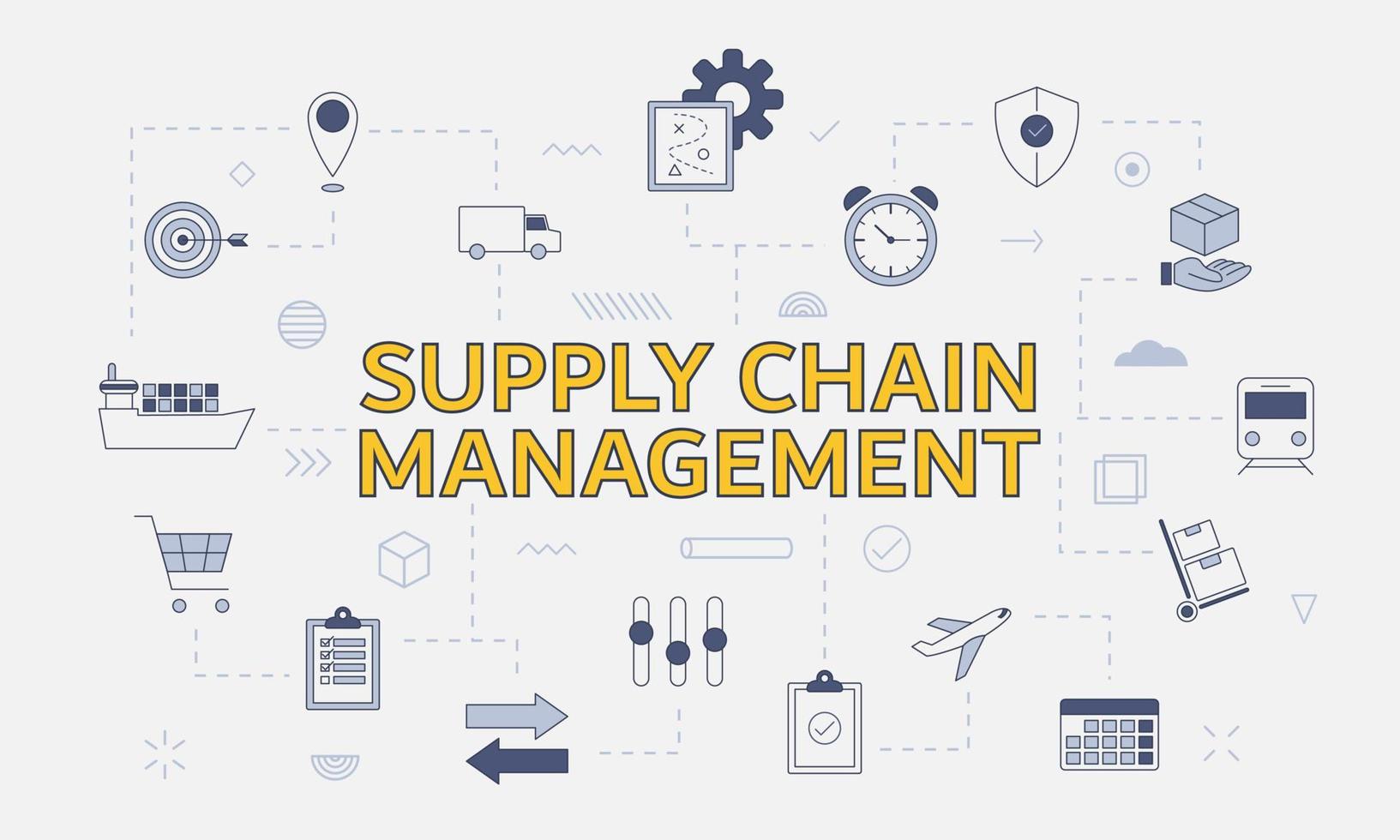 conceito de gerenciamento de cadeia de suprimentos scm com conjunto de ícones vetor