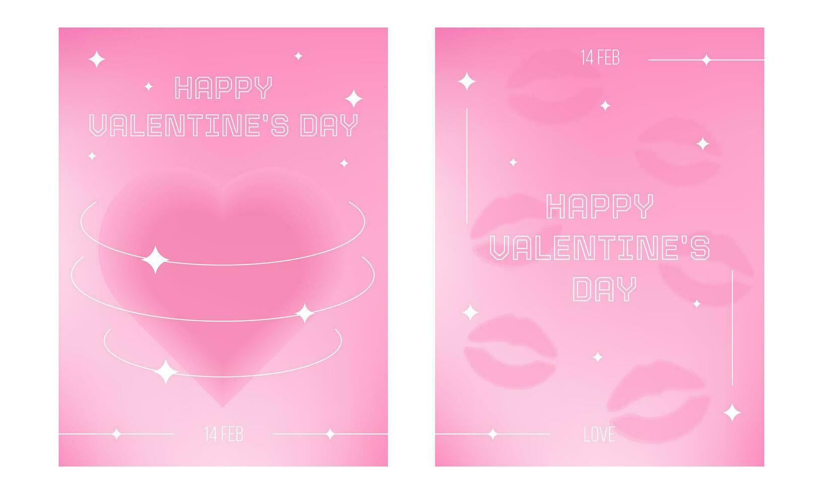 conjunto do cartazes com feliz dia dos namorados dia dentro na moda ano 2000 estética. borrado gradiente fundo. vetor ilustrações para cumprimento cartão, bandeira.