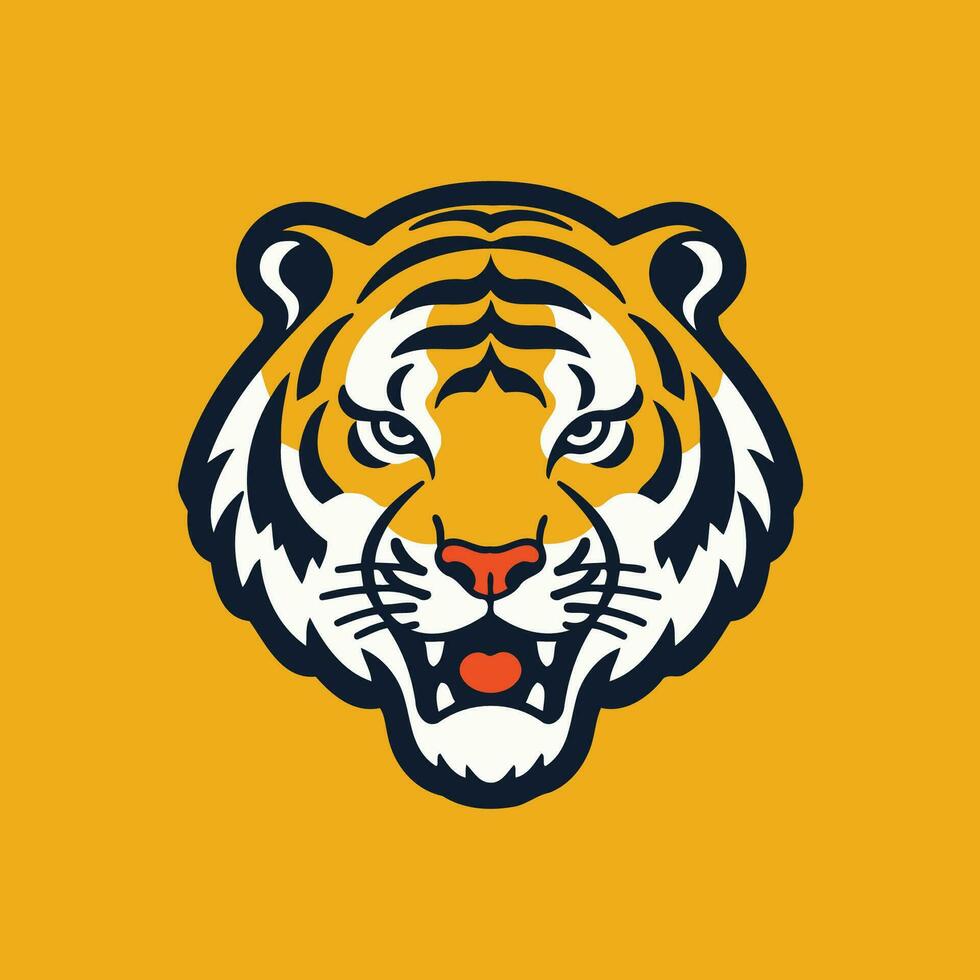 tigre cabeça mascote logotipo vetor ilustração em amarelo fundo. tigre cabeça mascote para esporte equipe