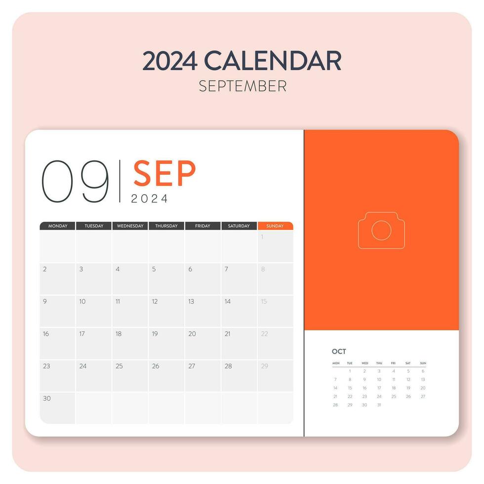 criativo mínimo o negócio por mês 2024 calendário modelo vetor. mesa, parede calendário para imprimir, digital calendário ou planejador. semana começar em segunda-feira. anual calendário disposição Projeto elementos. setembro. vetor