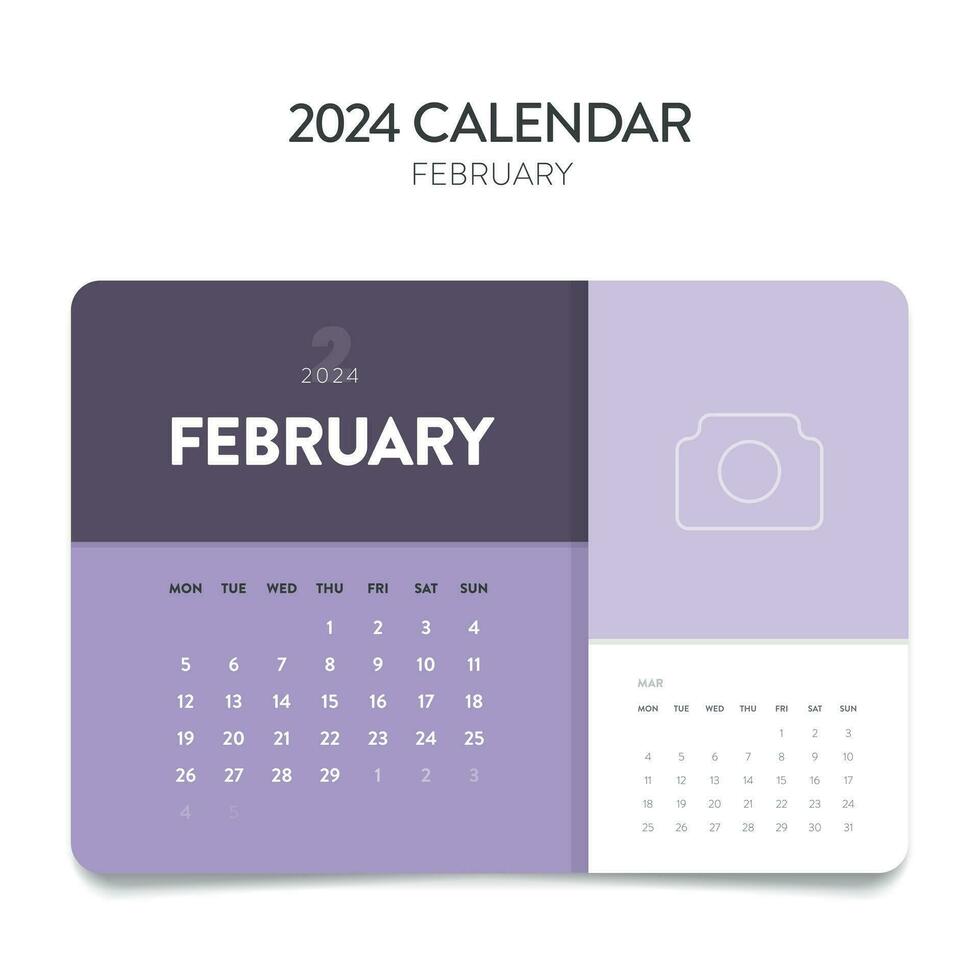 criativo mínimo o negócio por mês 2024 calendário modelo vetor. mesa, parede calendário para imprimir, digital calendário ou planejador. semana começar em segunda-feira. anual calendário disposição Projeto elementos. fevereiro. vetor