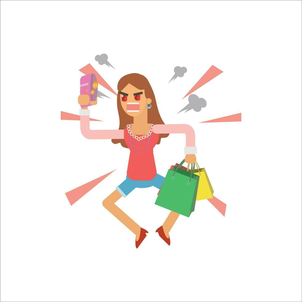 menina dentro uma Rosa blusa com compras bolsas. vetor plano ilustração