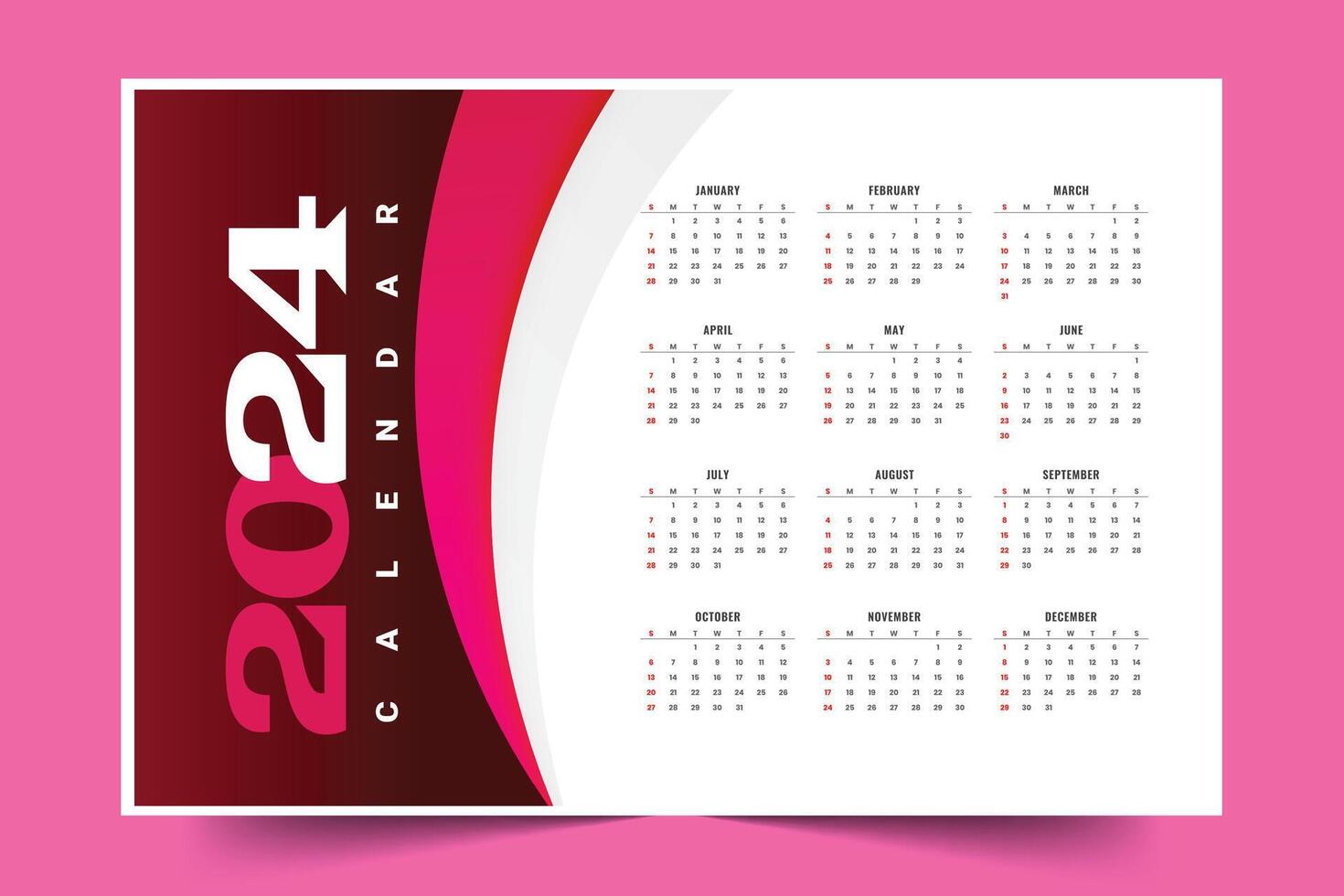 à moda 2024 Novo ano calendário modelo com abstrato Projeto vetor