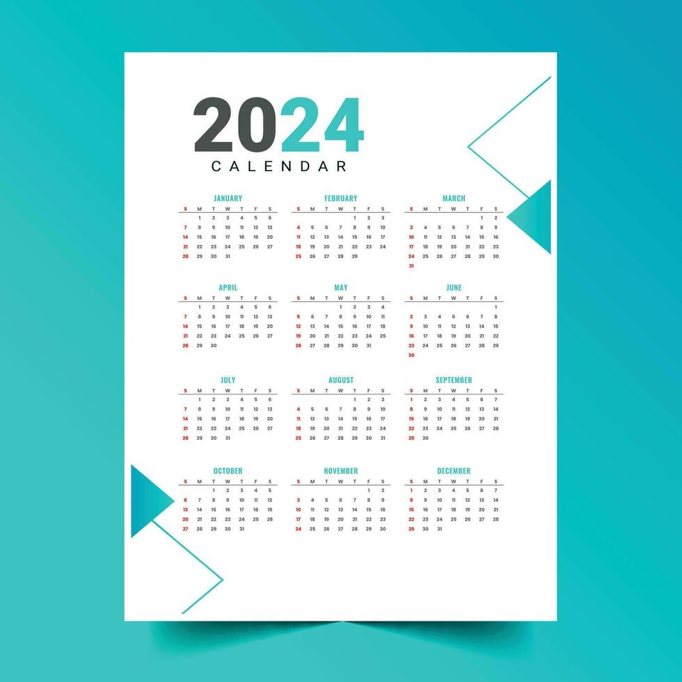 à moda 2024 Novo ano por mês calendário modelo para escritório escrivaninha ou parede vetor