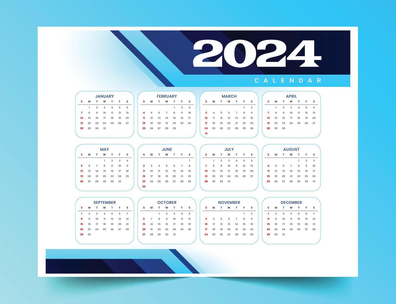 2024 Novo ano calendário modelo perfeito para escritório escrivaninha vetor