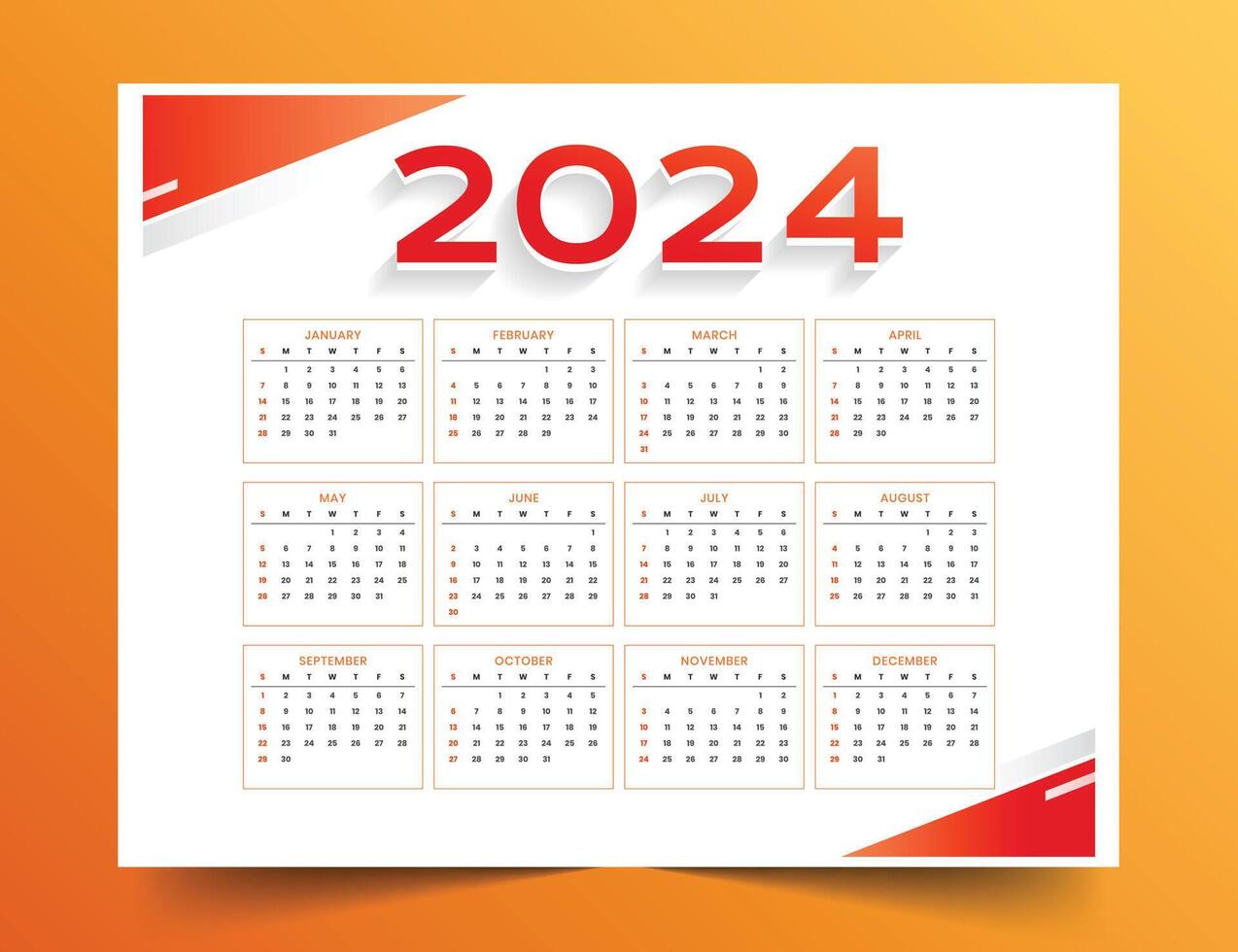 2024 cheio página por mês calendário modelo com eventos ou encontro vetor