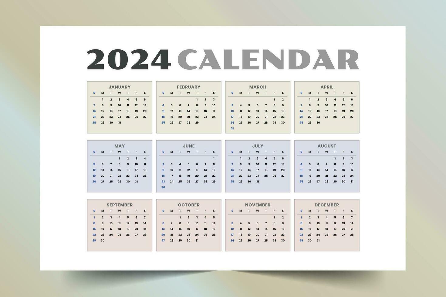 2024 Novo ano calendário modelo uma imprimível Projeto vetor