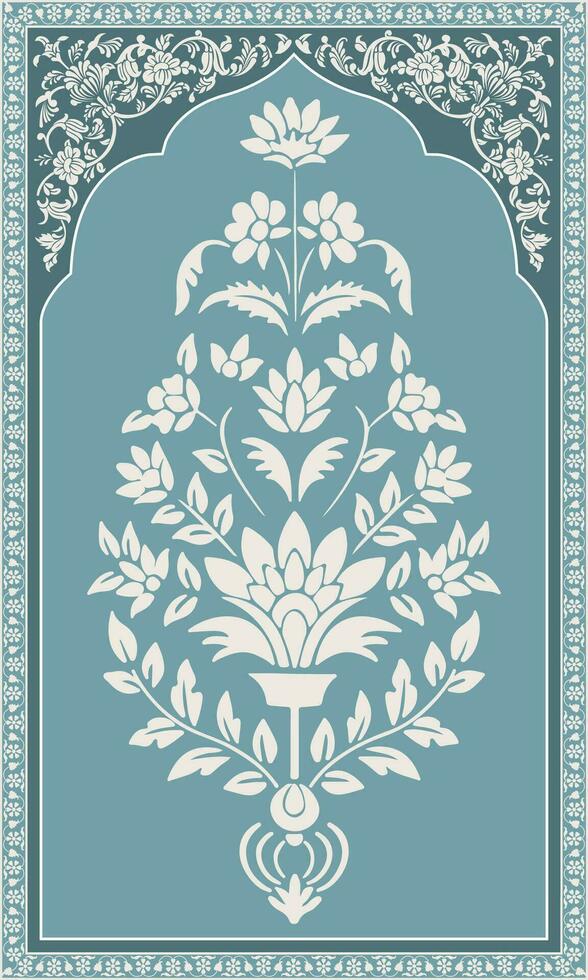 tradicional indiano Mughal flor motivo. Mughal parede pinturas, Mughal silhueta motivo. botânico floral étnico motivo. vetor