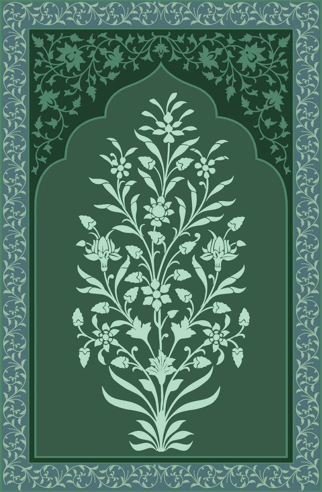 digital flor têxtil projeto, digital imprimir. botânico floral étnico motivo. Mughal mão retirou, Mughal parede pinturas. vintage indiano folk flor pintura arte impressões parede As fotos decoração. vetor