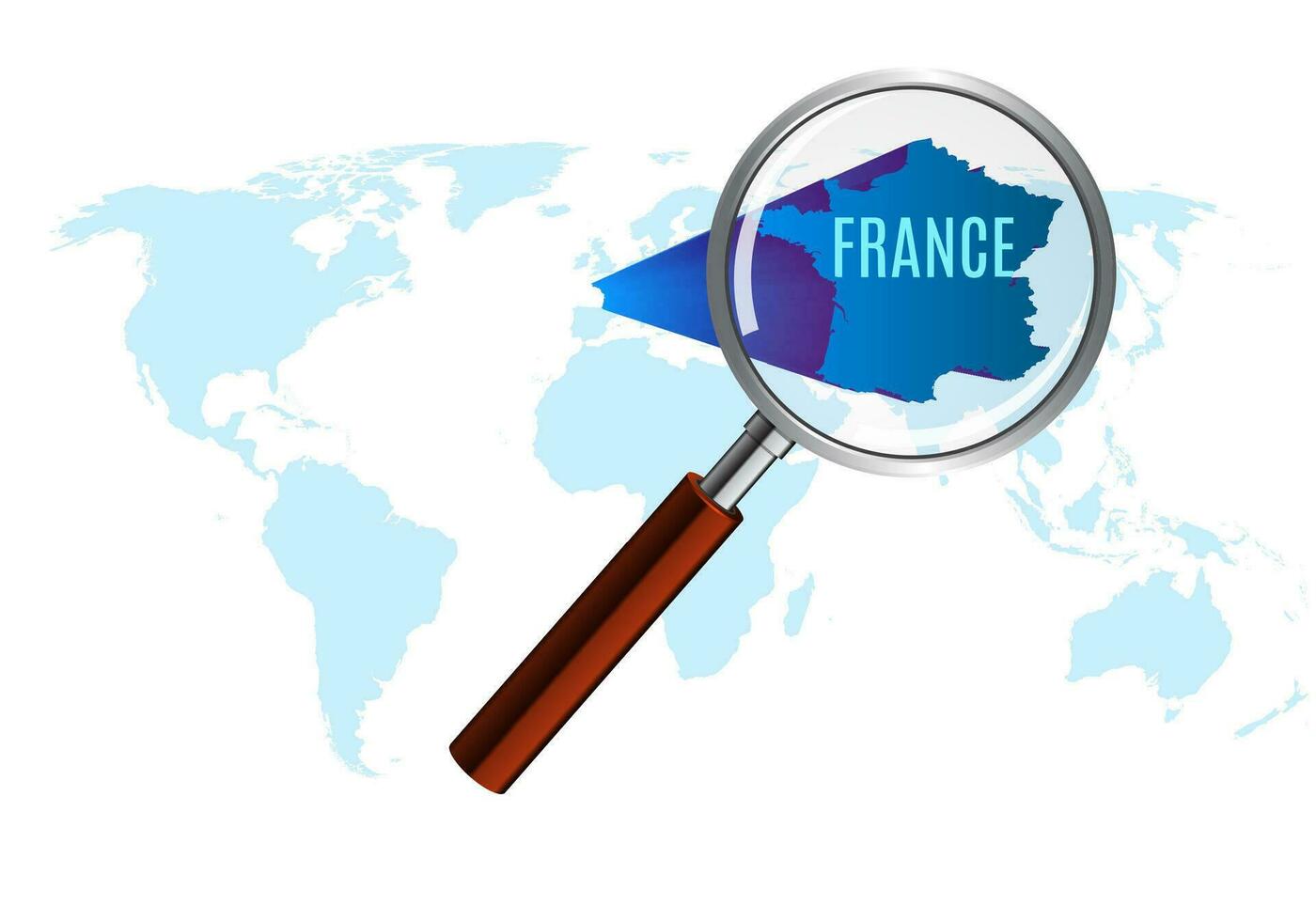 mundo mapa com França ampliado de lupa vetor
