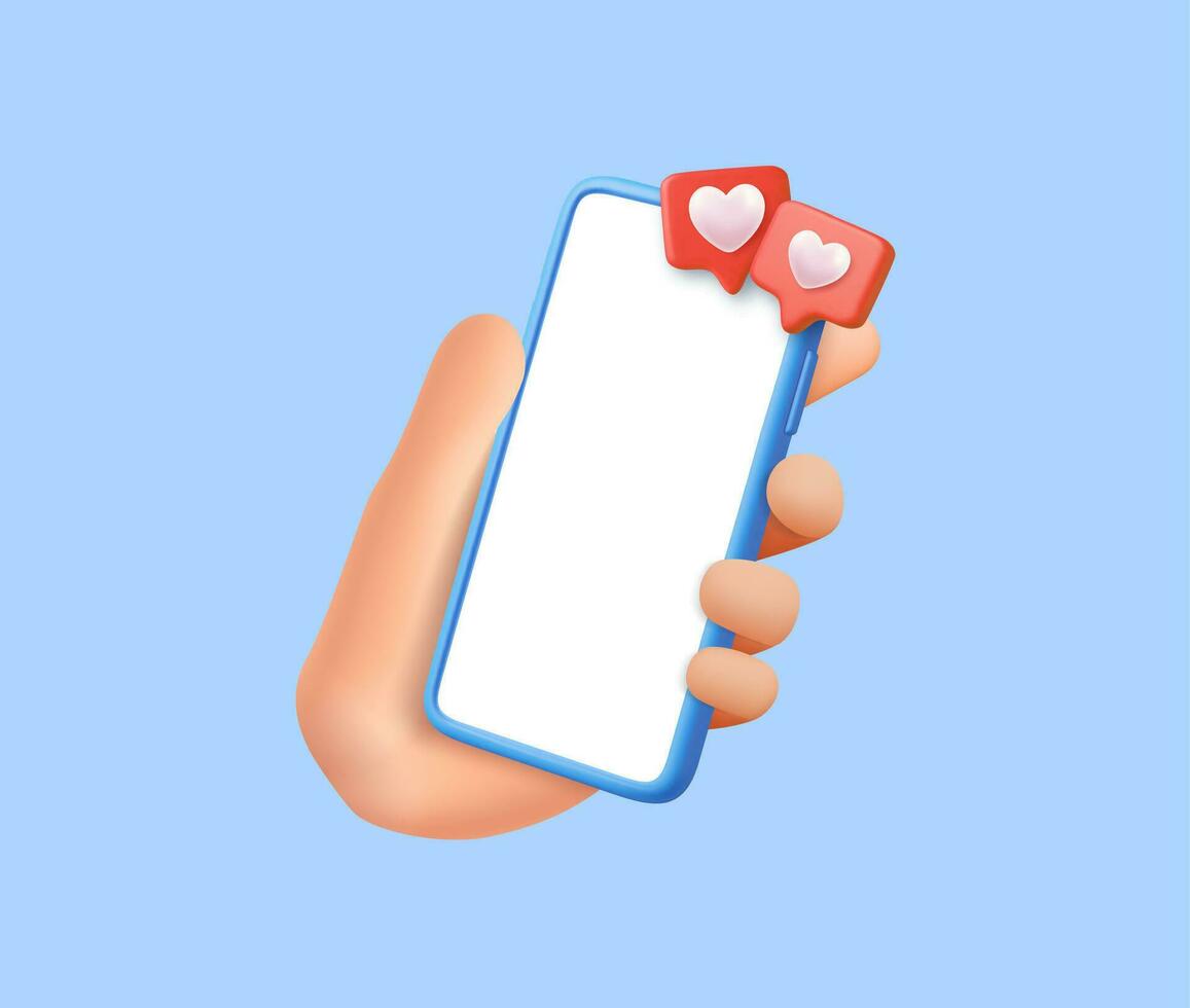 3d gostar ícone com coração e Smartphone vetor
