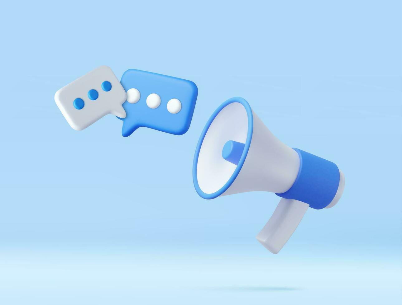 megafone com mensagens ícone isolado em fundo. conectados marketing com Alto-falante. azul e branco. 3d Renderização vetor