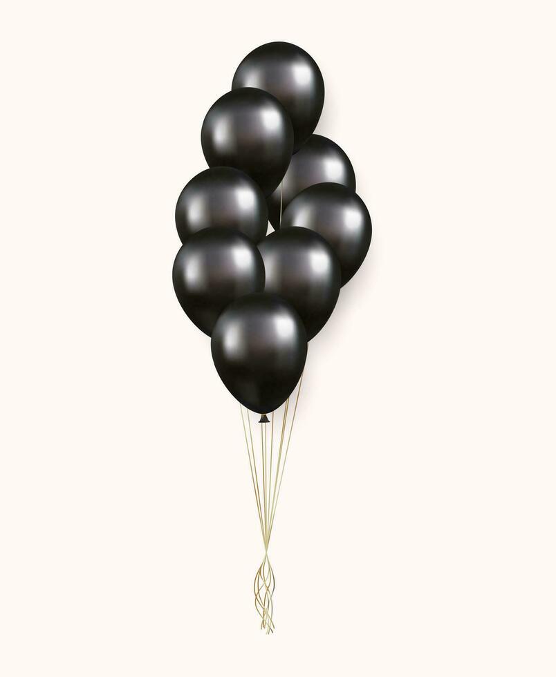 3d realista Preto feliz aniversário balões vôo para festa e celebrações vetor