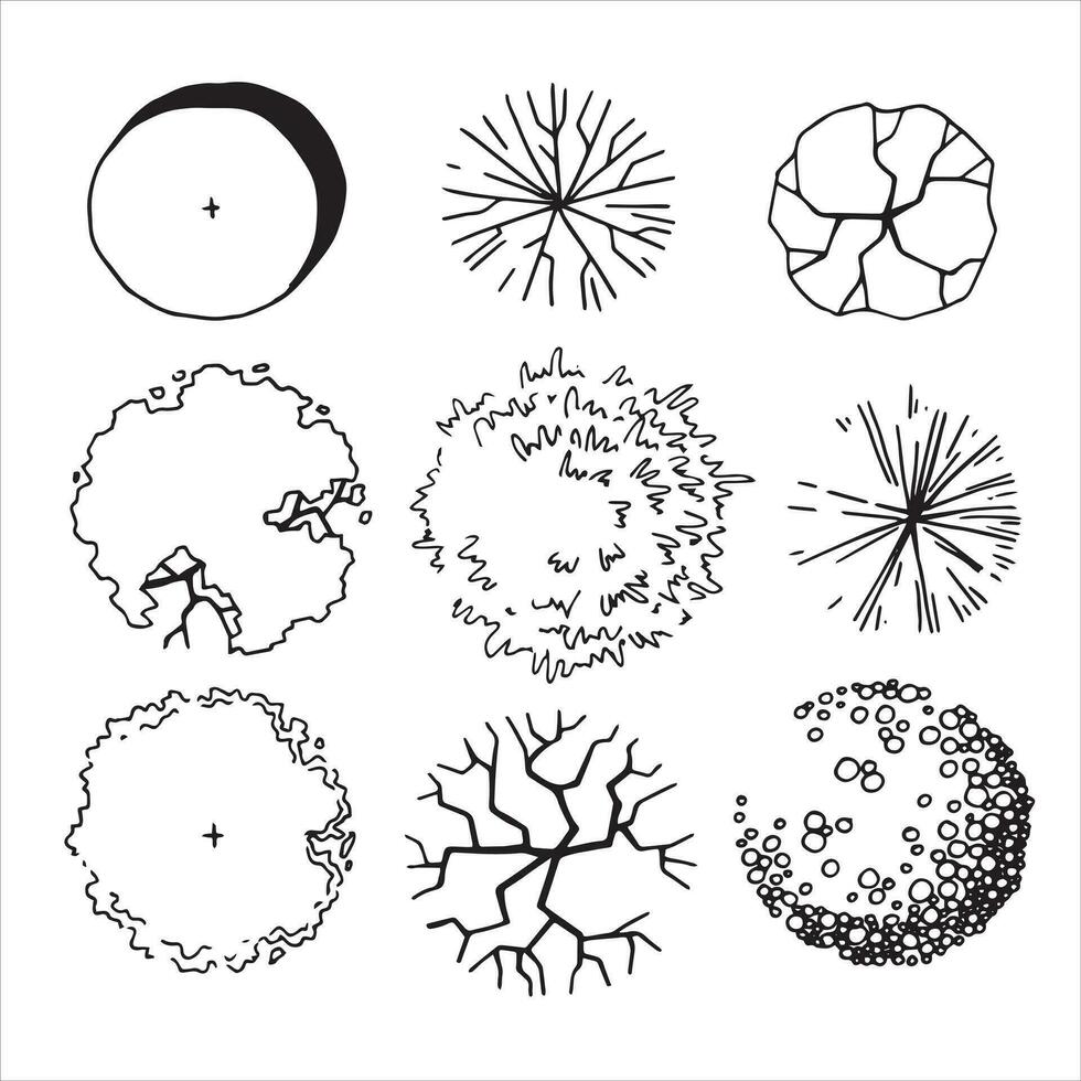 conjunto do árvores, mão desenho, topo visualizar. arquitetônico tinta desenho, vetor. vetor