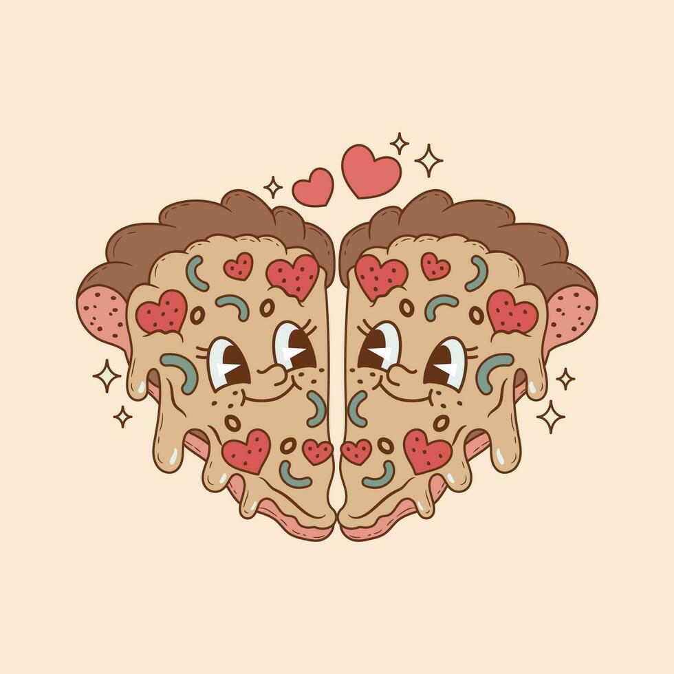 ilustração do dois pizza triângulos dentro amor Como uma casal vetor