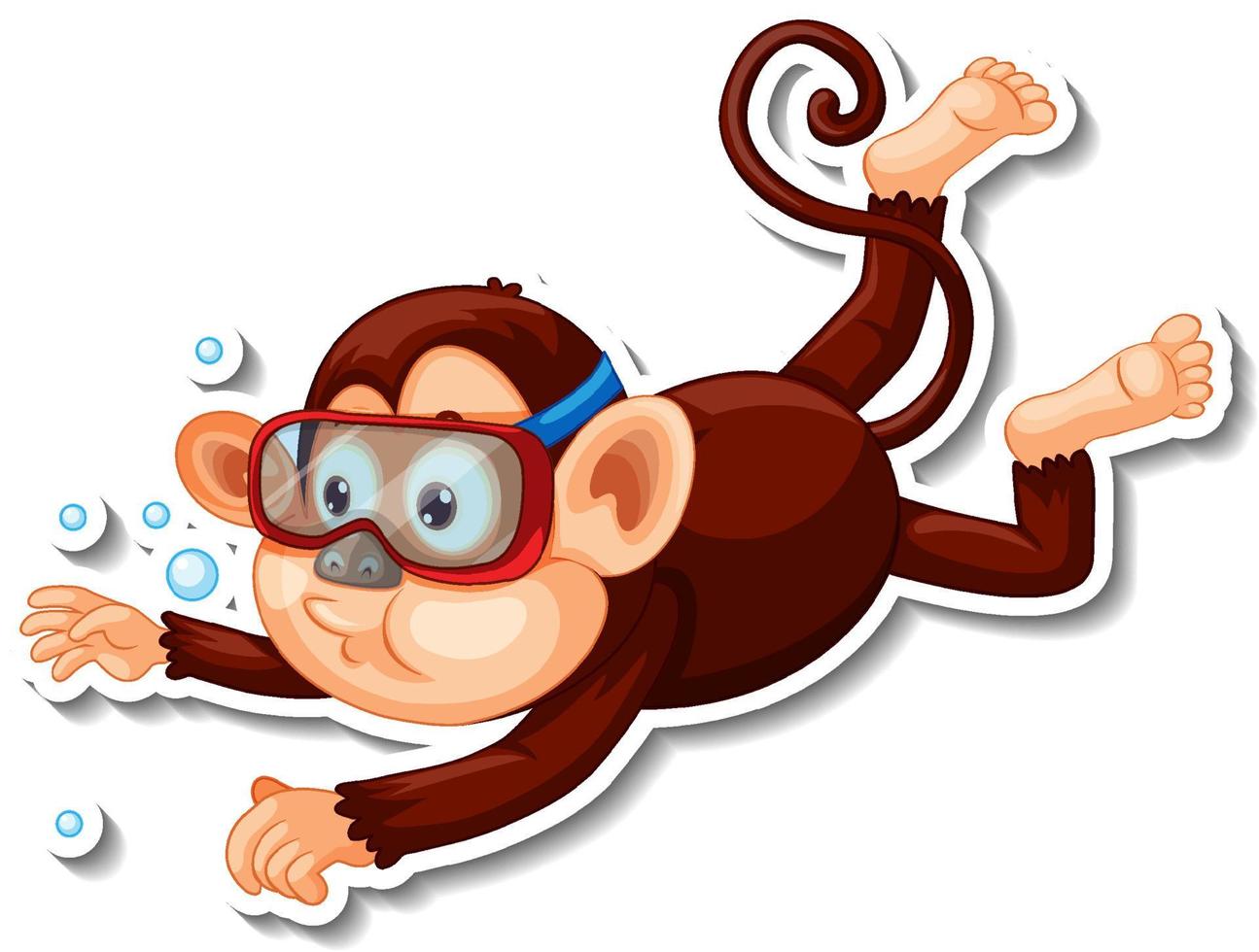 Adesivo de macaco usando máscara de snorkel personagem de desenho animado vetor