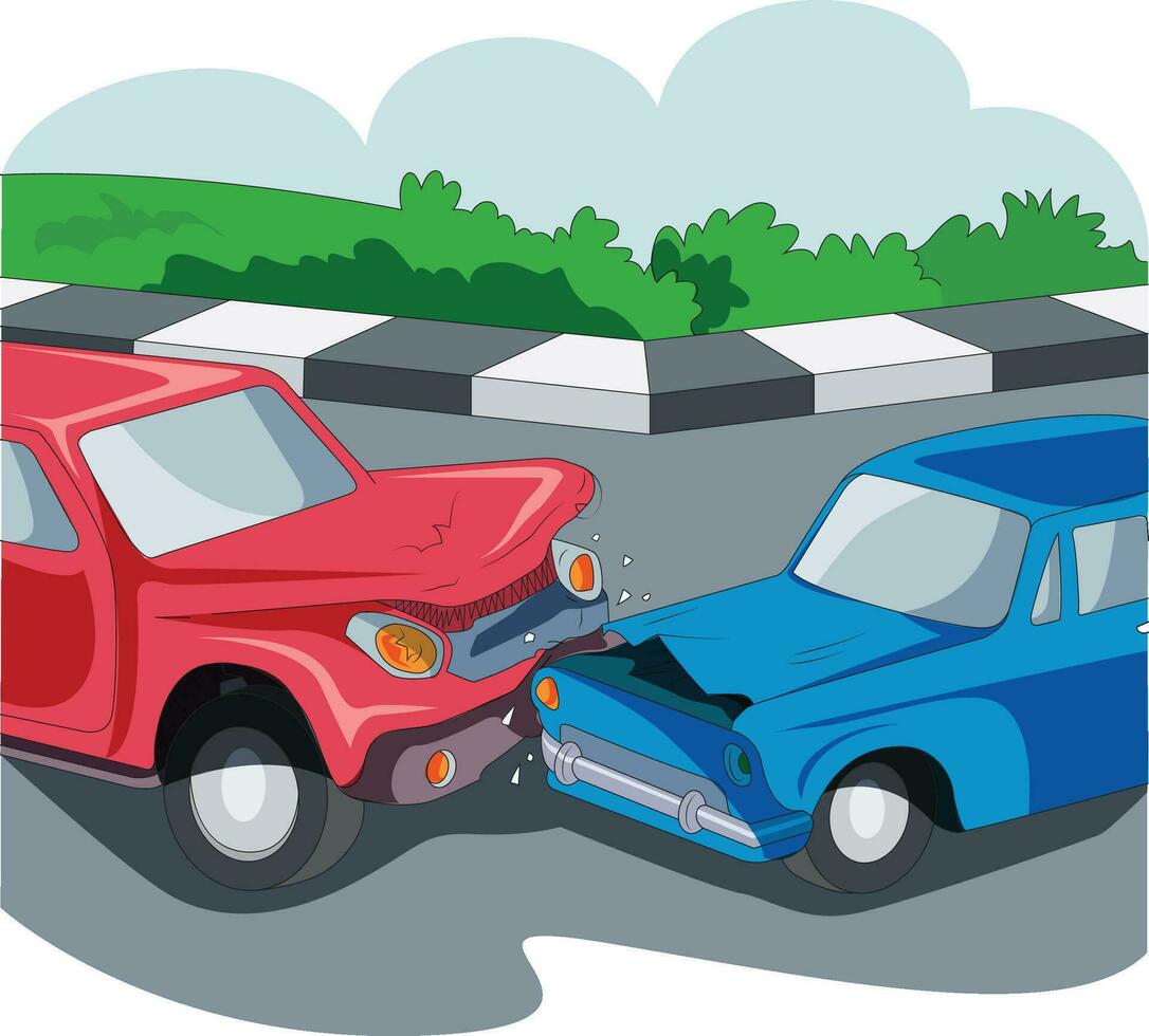 carro acidente danificar em a estrada vetor ilustração