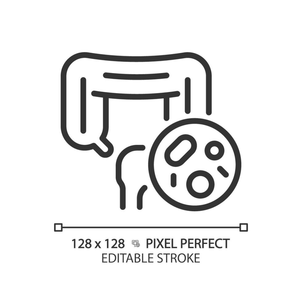 2d pixel perfeito editável Preto intestino com bactérias ícone, isolado vetor, simples fino linha ilustração representando bactérias. vetor