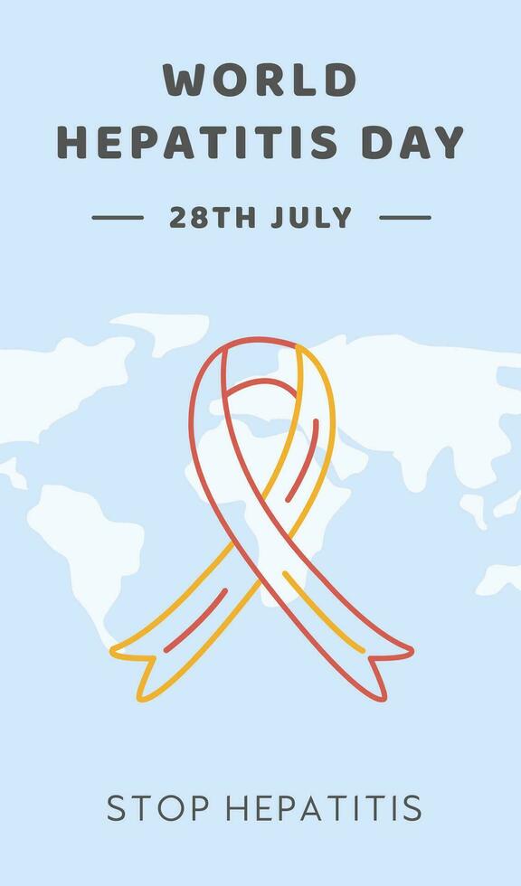 conceito do hepatite a, b, c, d, cirrose, mundo hepatite dia. rede horizontal bandeira modelo com mundo mapa, vírus e colori vermelho e amarelo fita. médico poster para viral hepatite. vetor. vetor