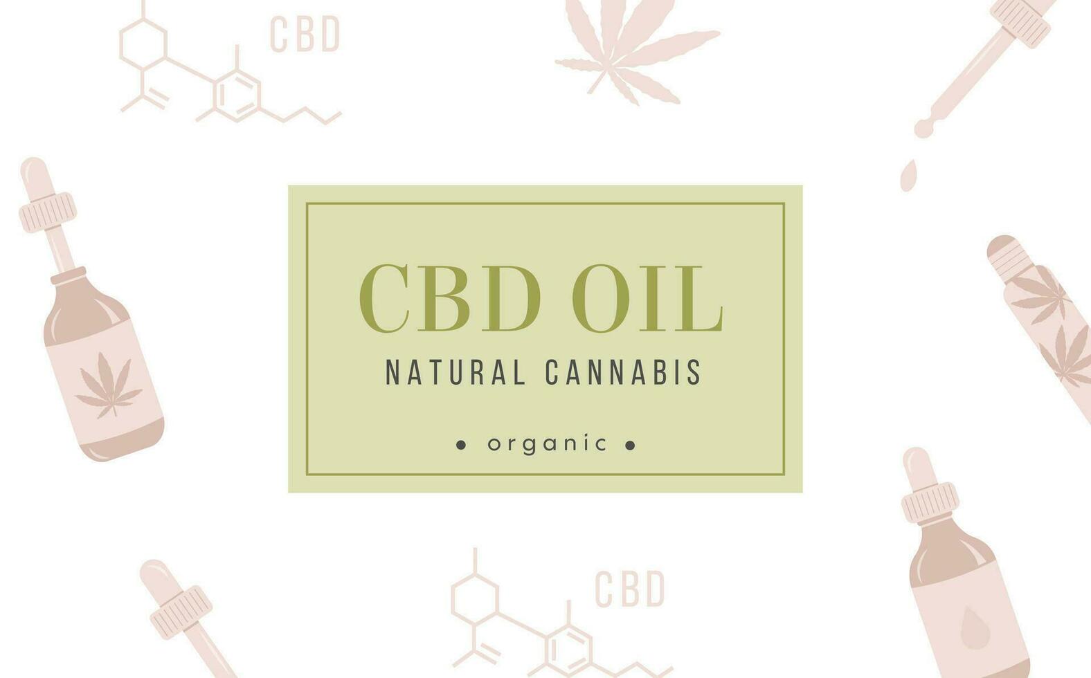 cbd cânhamo óleo rede bandeira dentro orgânico cor em branco fundo com padronizar. cannabis poster com Lugar, colocar para texto. garrafa com conta-gotas, maconha folha, rolo. natural remédio para dor, estresse, ansiedade. vetor