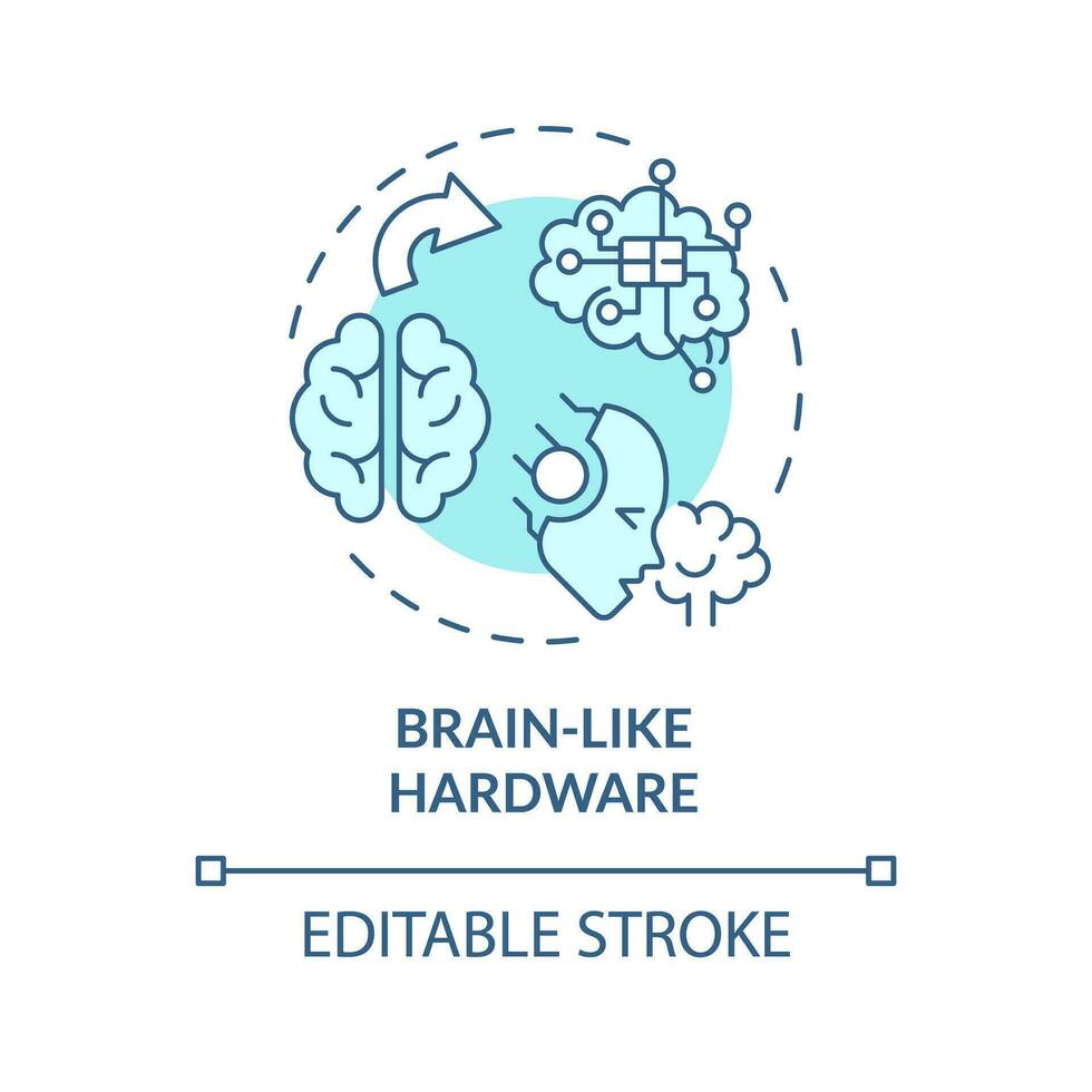 2d editável azul cérebro gostar hardware ícone, monocromático isolado vetor, fino linha ilustração representando cognitivo Informática. vetor