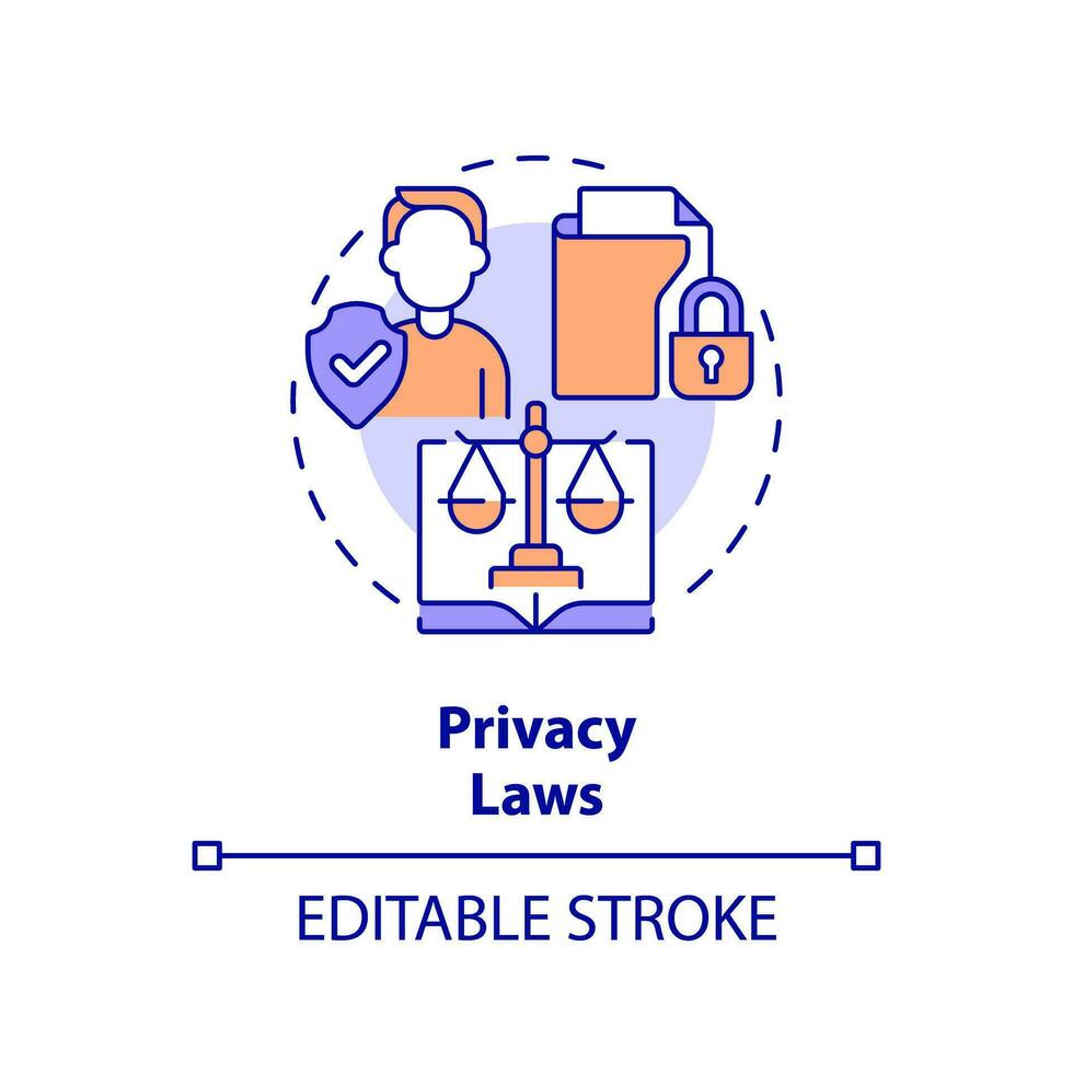 2d editável multicolorido privacidade leis ícone, simples isolado vetor, cyber lei fino linha ilustração. vetor