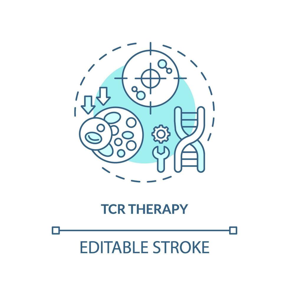 2d editável azul tcr terapia ícone, monocromático isolado vetor, fino linha ilustração representando célula terapia. vetor