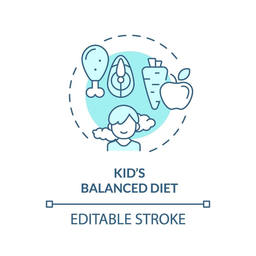 2d editável fino linha ícone crianças equilibrado dieta conceito, isolado monocromático vetor, azul ilustração representando parentalidade crianças com saúde problemas. vetor