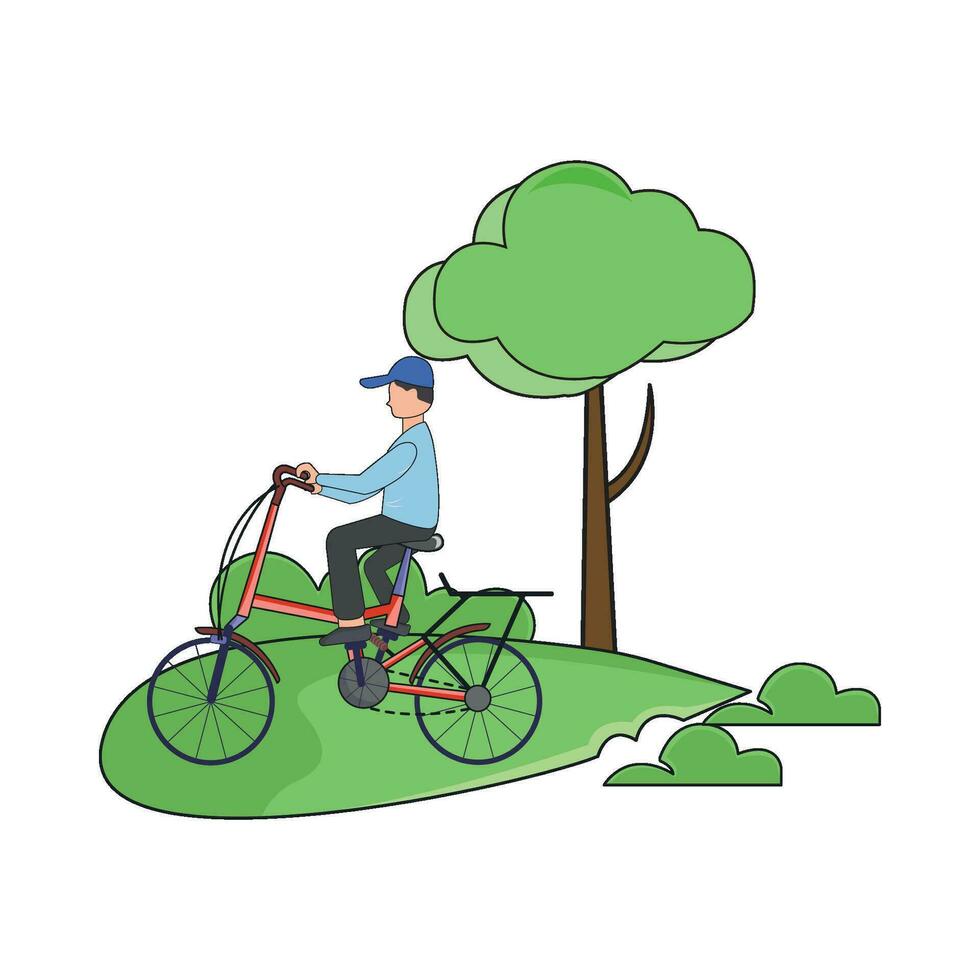 jogando bicicleta dentro jardim ilustração vetor
