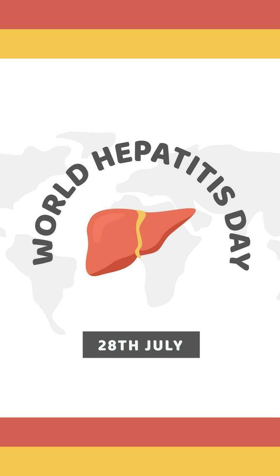 conceito do hepatite a, b, c, d, cirrose, mundo hepatite dia. rede horizontal bandeira modelo com mundo mapa e saudável humano fígado atacado de vírus. médico poster para viral hepatite. vetor. vetor