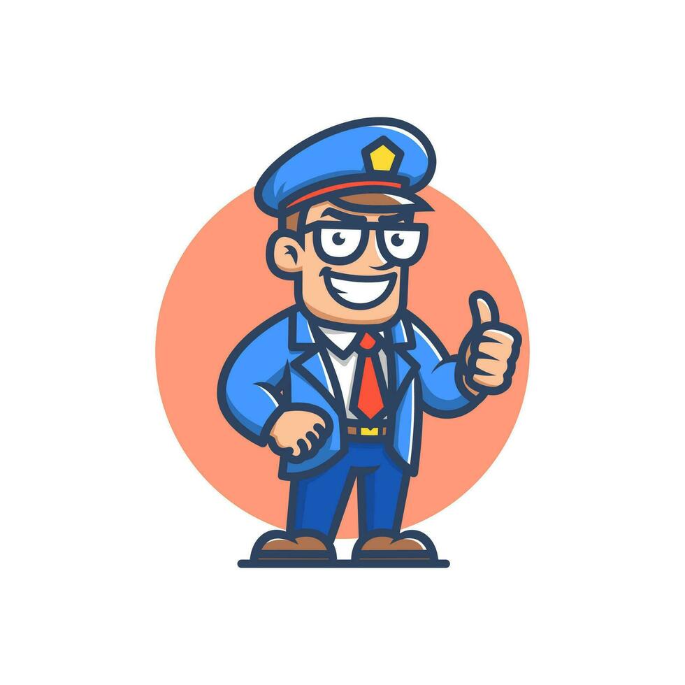 retro polícia mascote desenho animado ilustração. homem dentro polícia Policial terno com uma afirmativo pose. vetor ilustração.