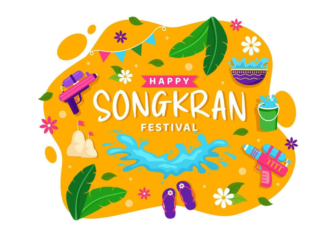 feliz songkran festival dia vetor ilustração com crianças jogando água arma de fogo dentro Tailândia celebração dentro nacional feriado plano desenho animado fundo