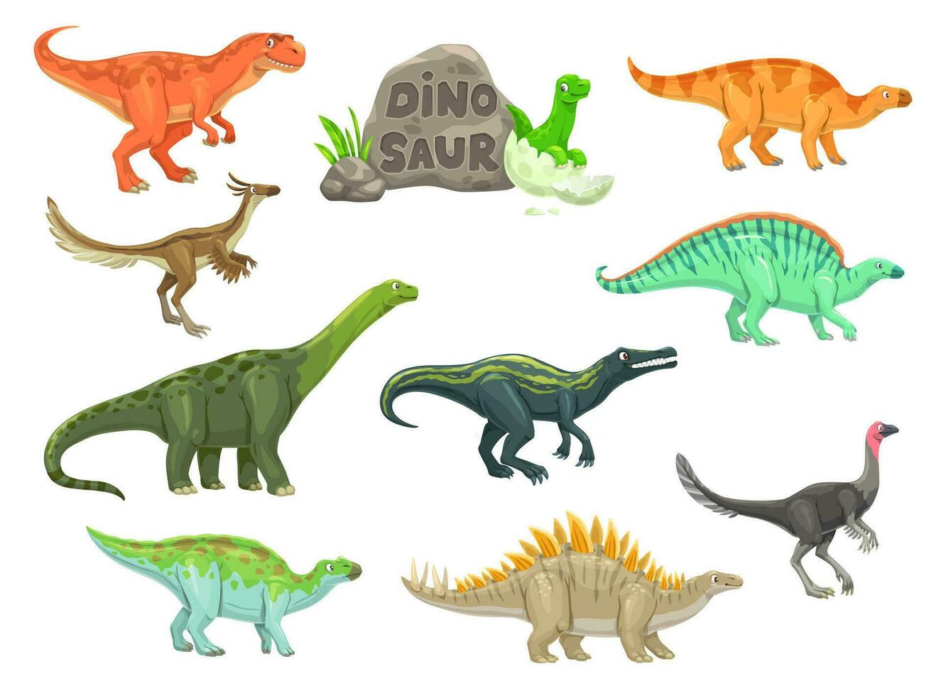 desenho animado dinossauros isolado engraçado personagens vetor