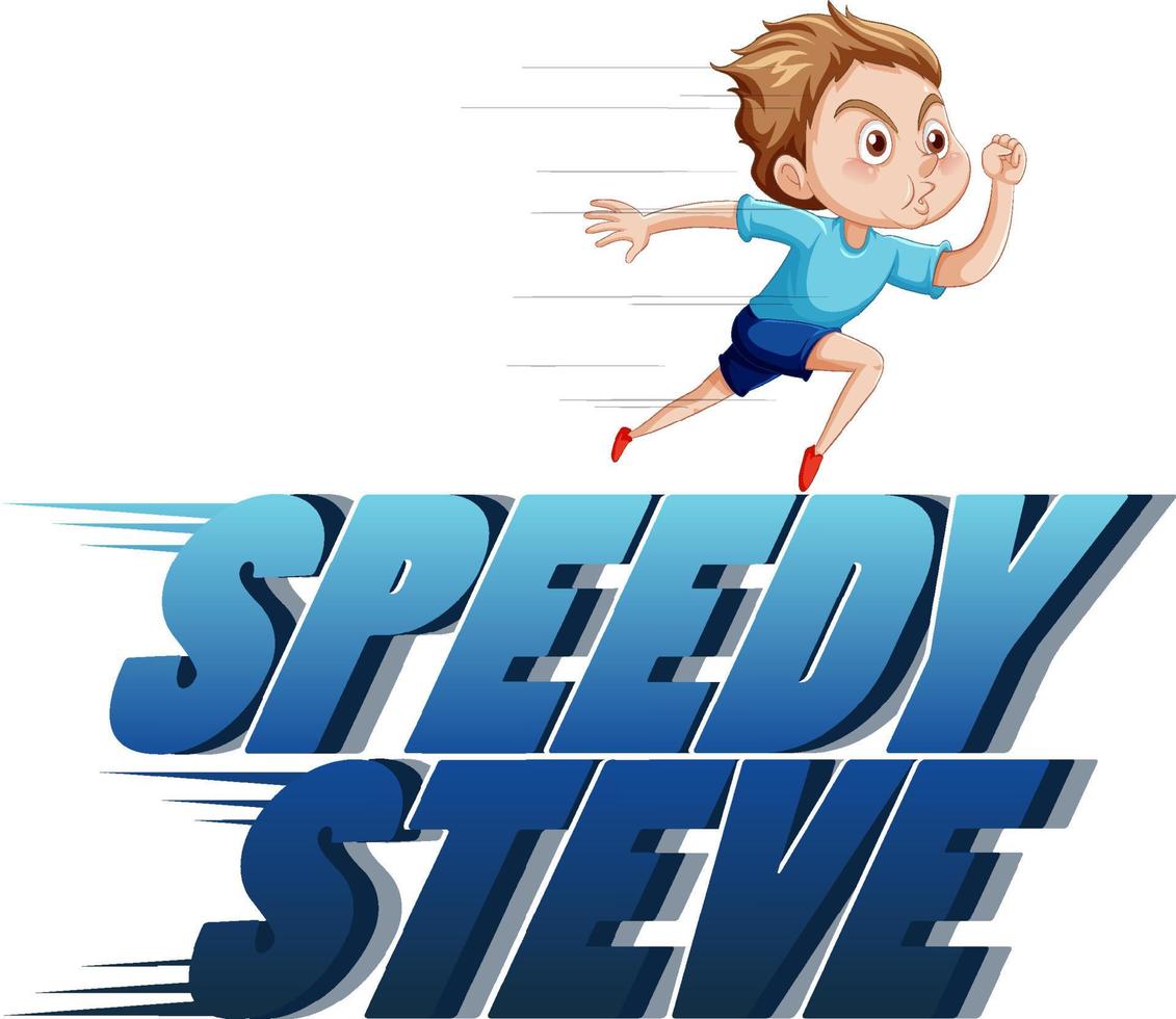 design de texto do logotipo de Steve Speedy com menino correndo vetor