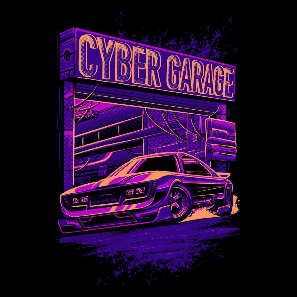 a cyber carro garagem ilustração vetor