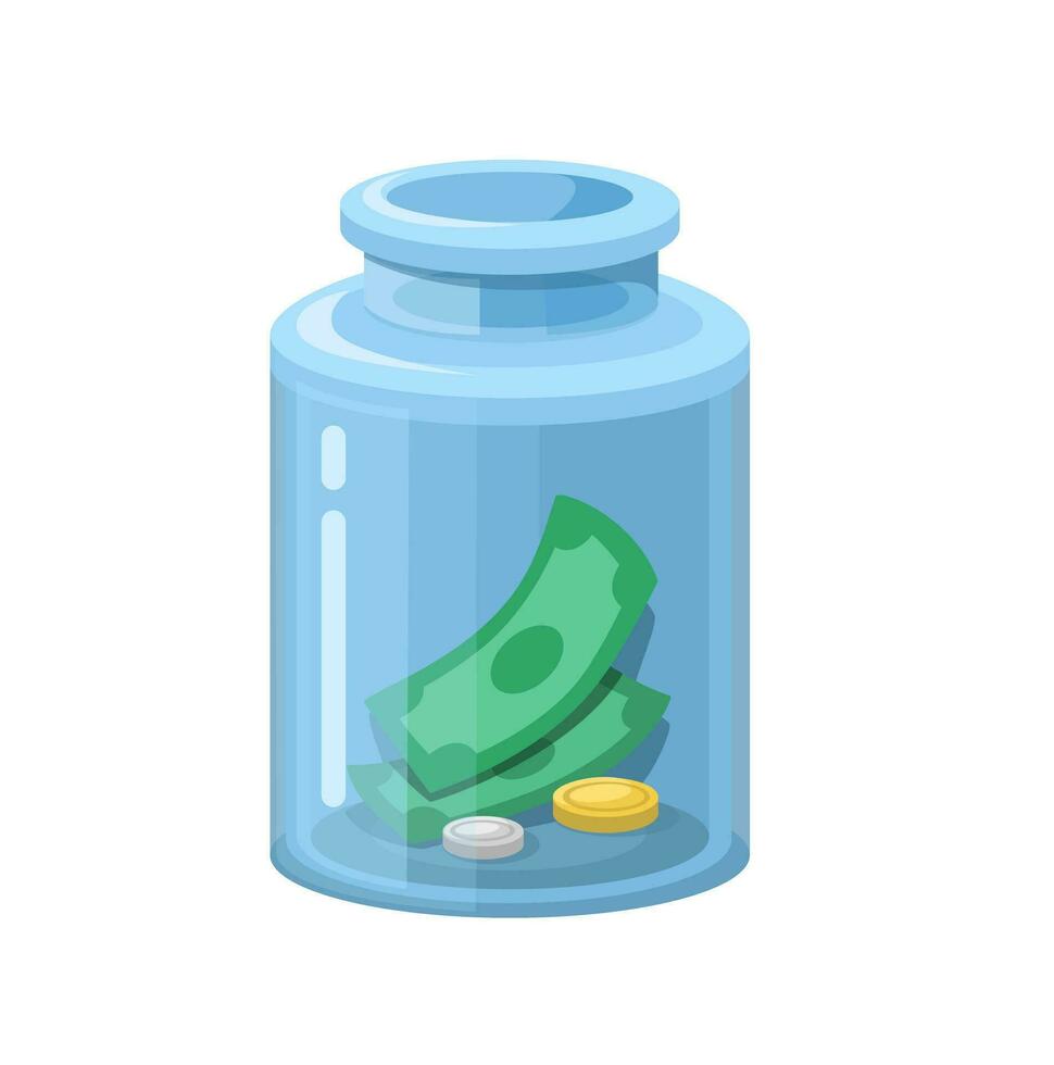 dinheiro jarra para salvando ou derrubada símbolo desenho animado ilustração vetor