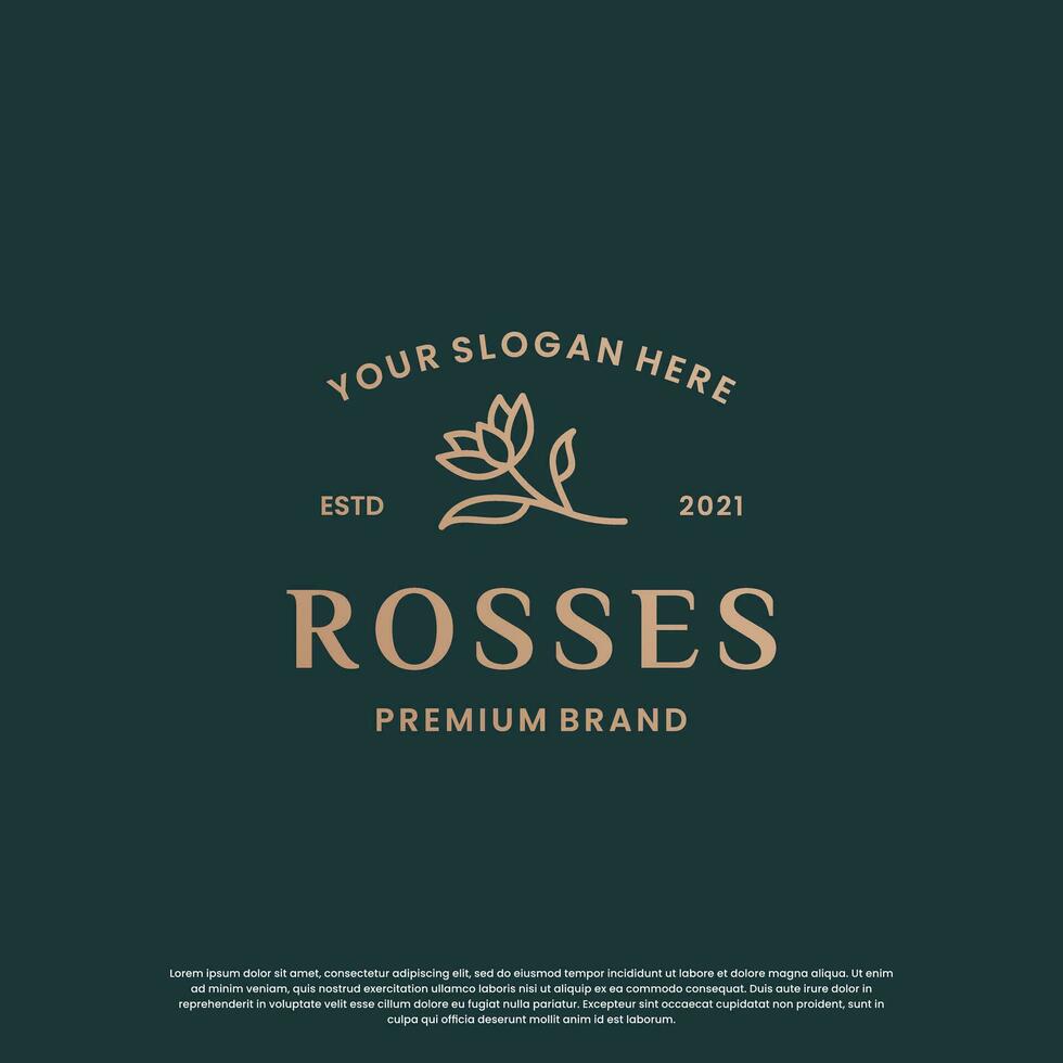 luxo logotipo Projeto para seu negócios. dourado rosa flor logotipo vetor