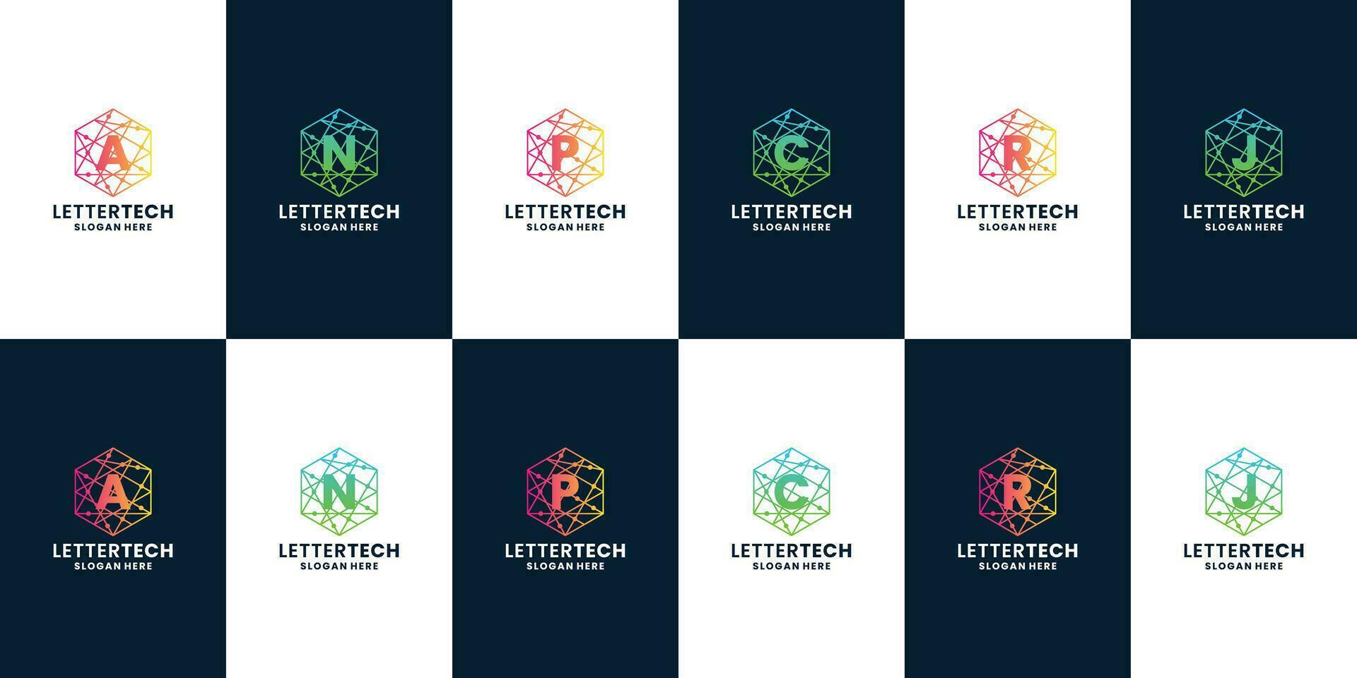 moderno carta a, n, p, c, j, r logotipo tecnologia estilo coleção vetor