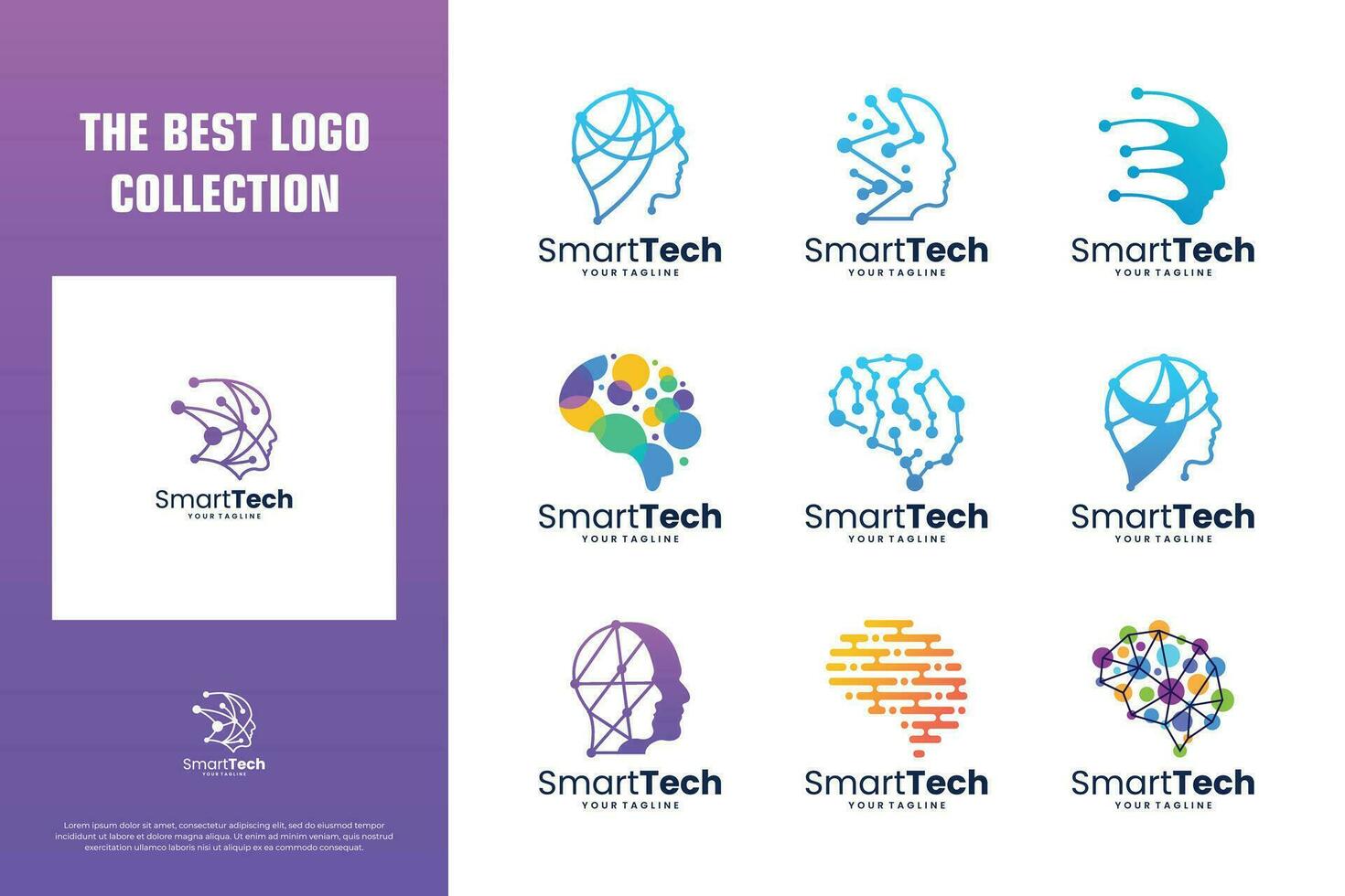 artificial inteligência logotipo Projeto coleção. cérebro tecnologia logotipo Projeto inspiração. vetor