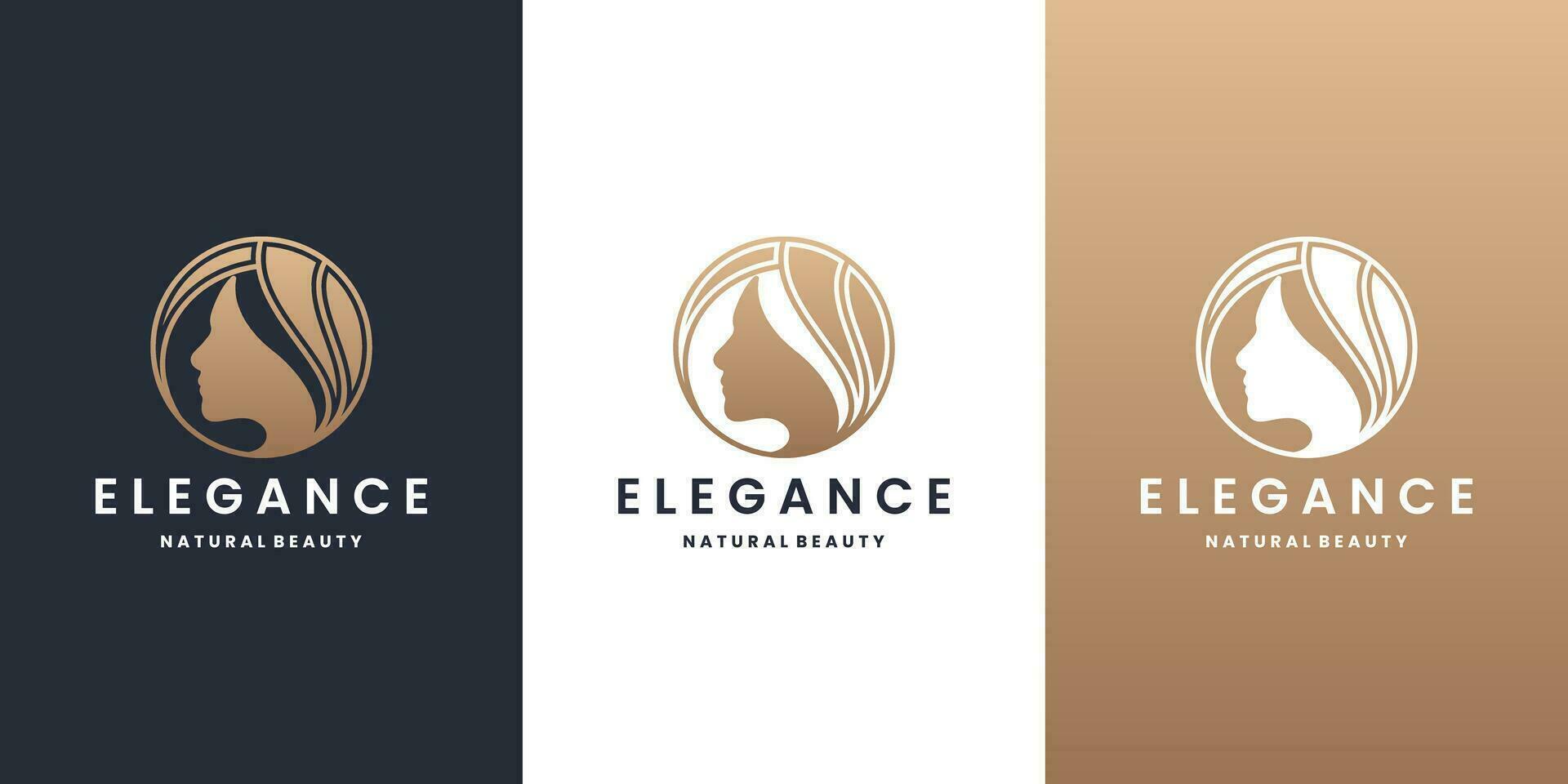 feminino luxo mulher logotipo Projeto. salão logotipo modelo com dourado cor vetor