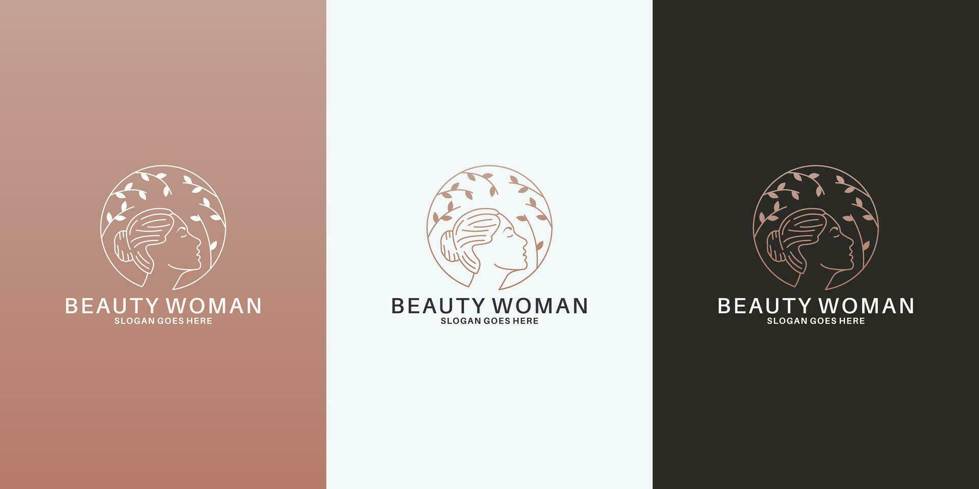 mulheres e folha logotipo Projeto para seu salão, spa, Cosmético vetor